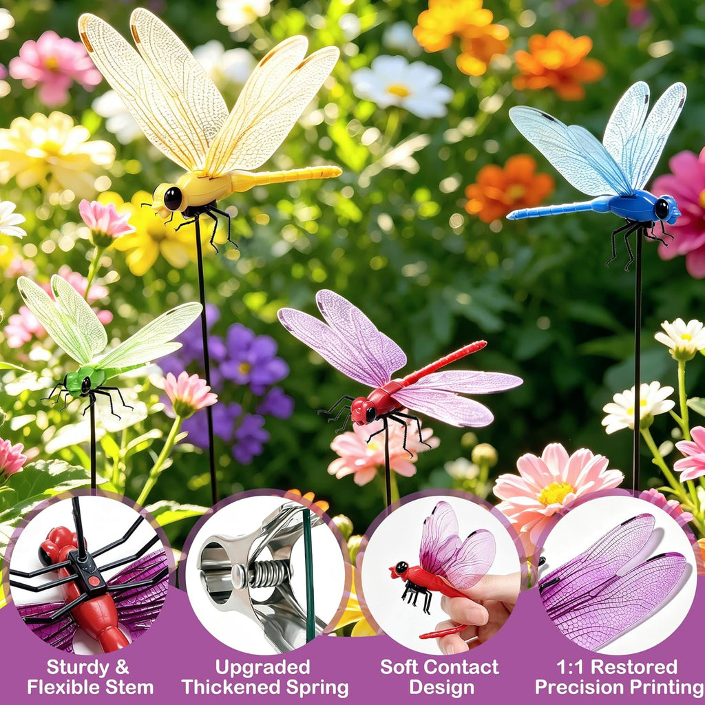 PSIL 12 Pack Dragonfly Clip,Fake Dragonflies, Humming Bird Stakes Fake, Plastics Dragonfly for Garden Stakes Decor Yard Ornaments for Hat,Deer and Horse,Fly Scare Devices for Indoor Outdoor