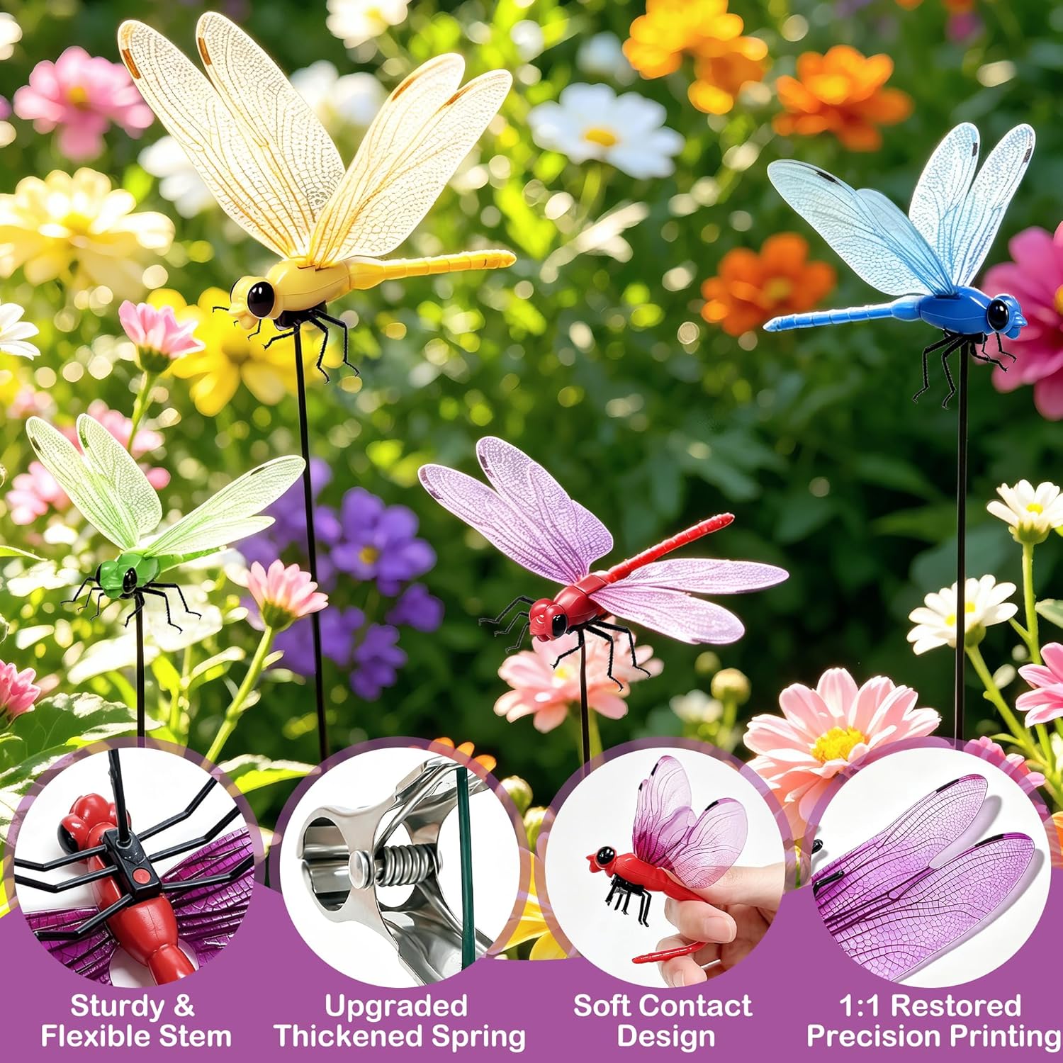 PSIL 12 Pack Dragonfly Clip,Fake Dragonflies, Humming Bird Stakes Fake, Plastics Dragonfly for Garden Stakes Decor Yard Ornaments for Hat,Deer and Horse,Fly Scare Devices for Indoor Outdoor