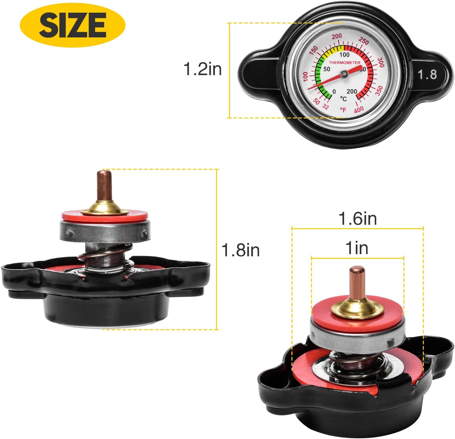 PSIL High Pressure Radiator Cap with Temperature Gauge, Huazu 1.8 Bar 25.6 psi Universal Radiator Cap Fit for Honda, Kawasaki, Suzuki, Husqvarna Dirt Bike, Yamaha Motorcycle ATV Models