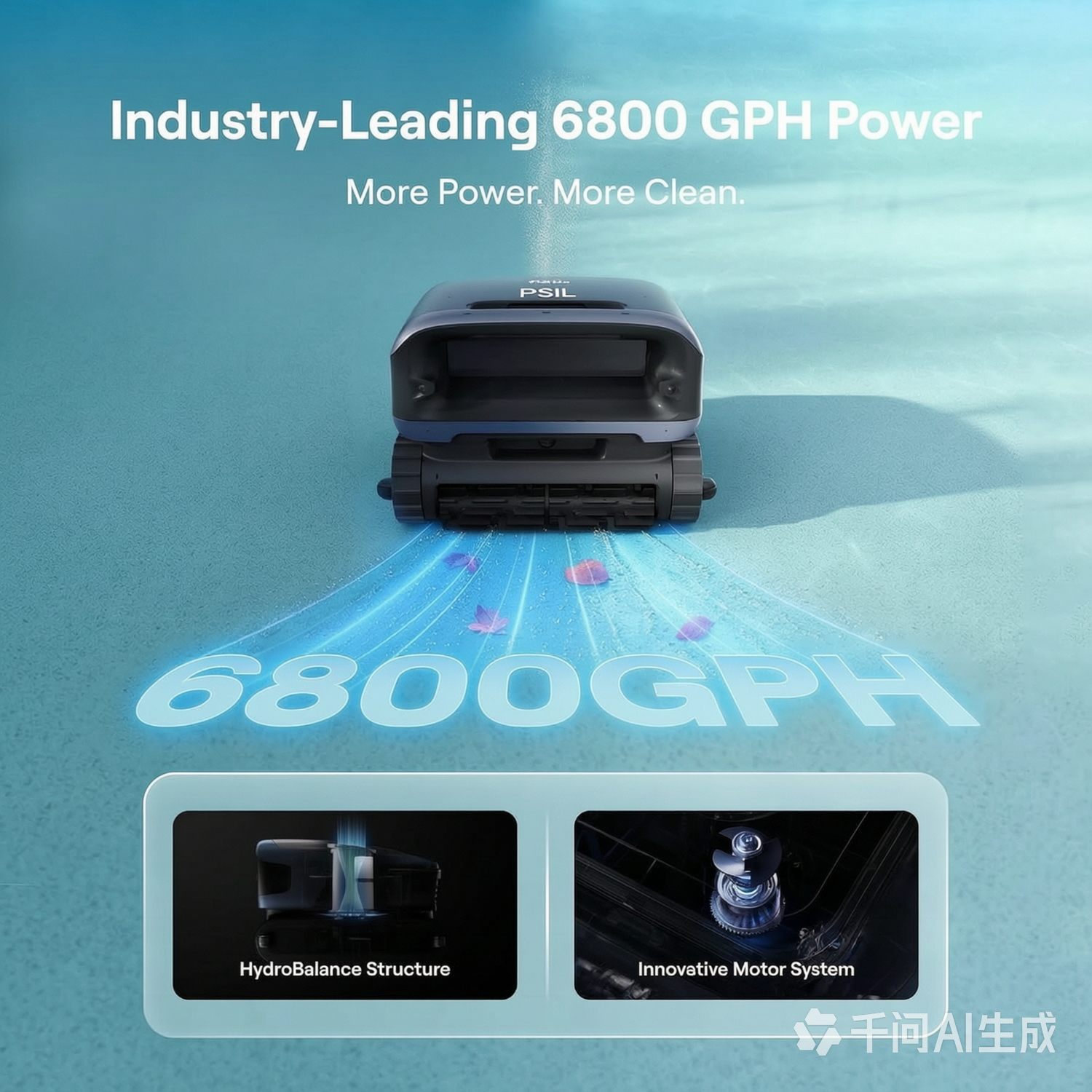 PSIL Sora 70 Pool Vacuum Robot, 360° Top-to-Bottom Cleaning, Smart Surface Parking, 6L Capacity, 6800GPH Super Power for Above & In-Ground Pools Up to 3,200 sq. ft, Light Blue