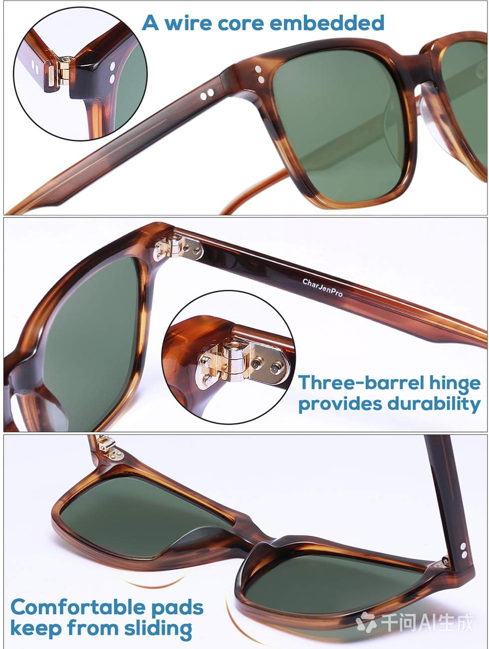 CharJenPro Polarized Men's Sunglasses UV400 Protection for Driving Fishing Cool Man Acetate Shades CA5354