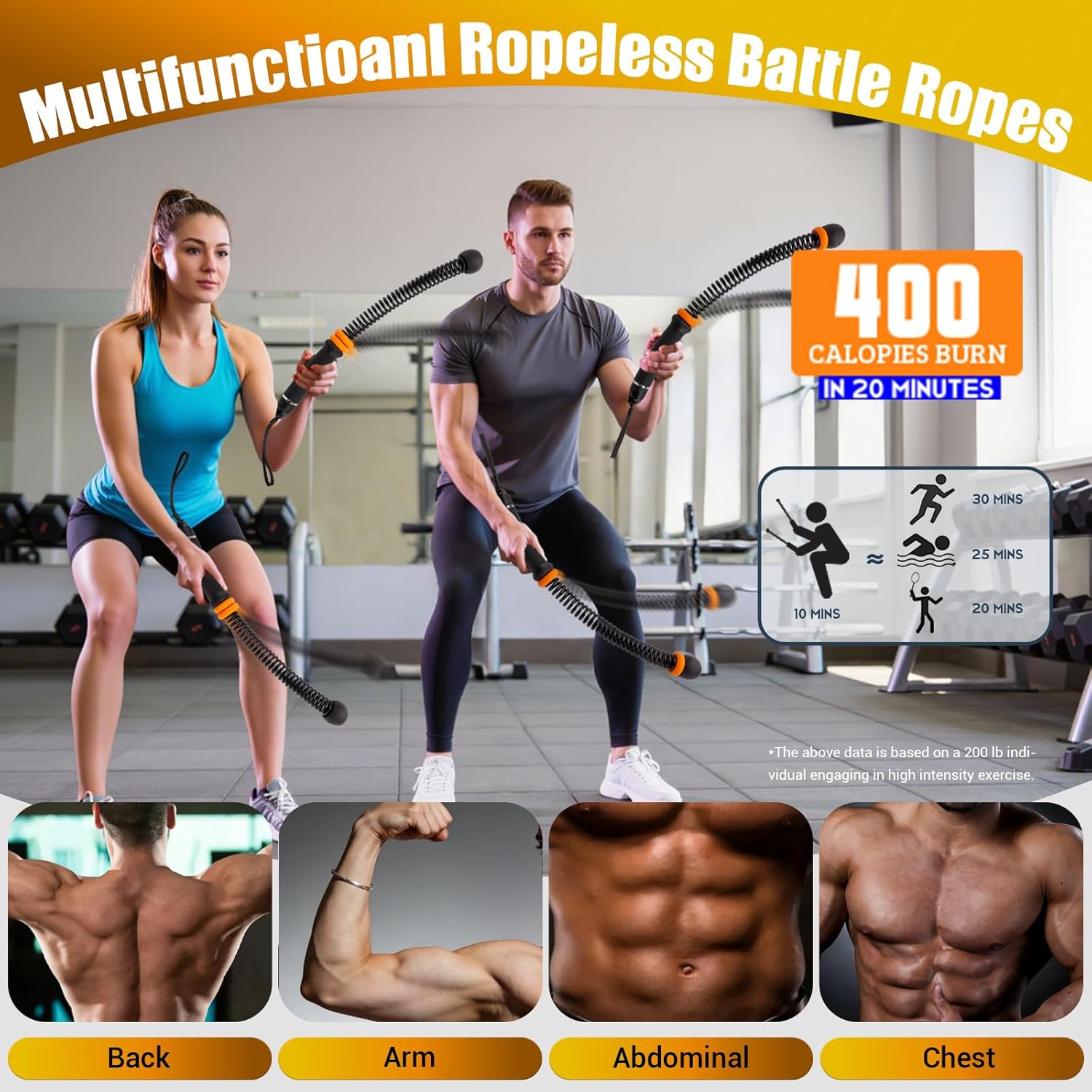 PSIL Portable Ropeless Battle Ropes, Adjustable Weights Cordless Battle Ropes for Home Gym with Storage Bag, Weighted Exercise Equipment for Low-Impact Workout, Strength & HIIT, for Men & Women (Black)