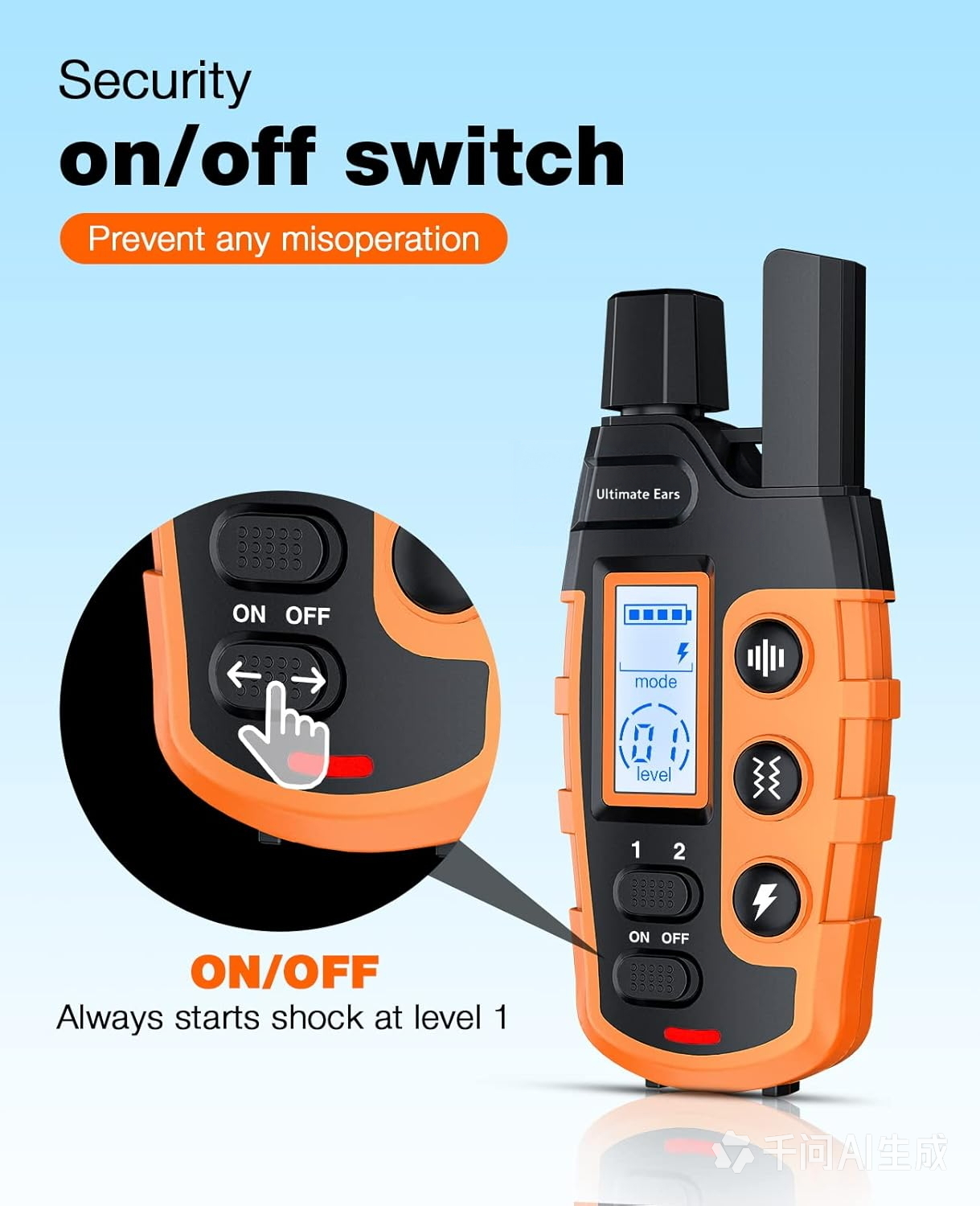 Ultimate Ears Dog Shock Collar - 3300Ft Dog Training Collar with Remote for 5-120lbs Small Medium Large Dogs Rechargeable Waterproof e Collar with Beep (1-8), Vibration(1-16), Safe Shock(1-99) (Orange)