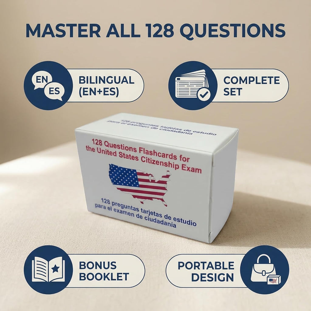 PSIL Upgrade US Citizenship Flash Cards 2026, New Version with Audio, N-400 Vocabulary Definition, Reading & Writing Test, 128 Q&A, Souvenir Pin, English & Spanish Portable Study Guide