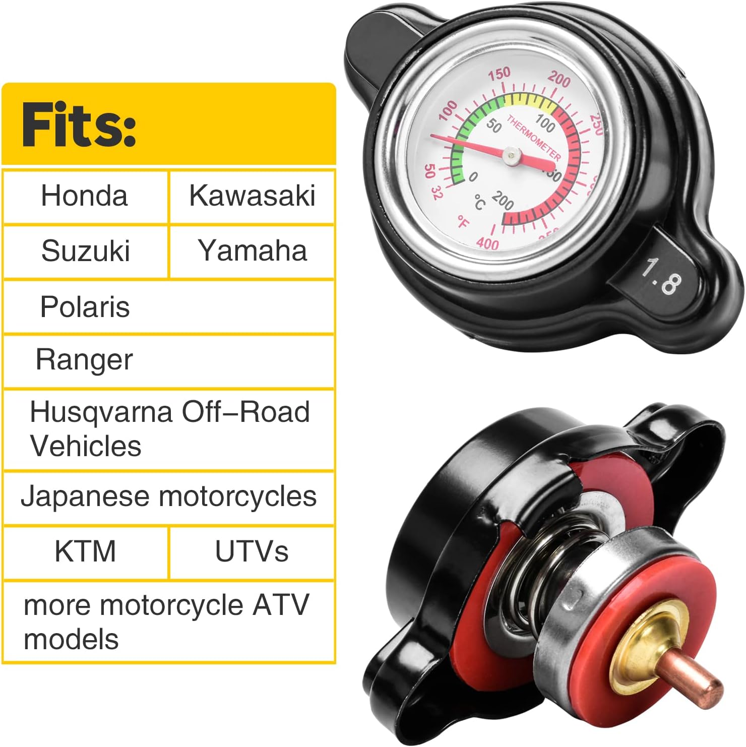 PSIL High Pressure Radiator Cap with Temperature Gauge, Huazu 1.8 Bar 25.6 psi Universal Radiator Cap Fit for Honda, Kawasaki, Suzuki, Husqvarna Dirt Bike, Yamaha Motorcycle ATV Models