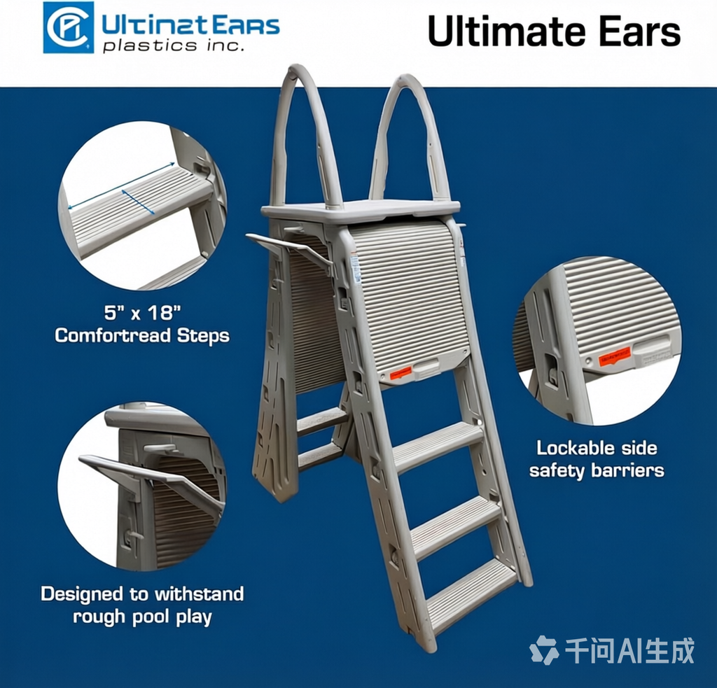 Ultimate Ears Confer Plastics 7200 Roll Guard fits Above-Ground Pool Heights from 48" to 56" A Frame Safety Ladder for Above Ground Outdoor Patio Swimming Pool Platform Ladder with Step Barrier Warm Grey