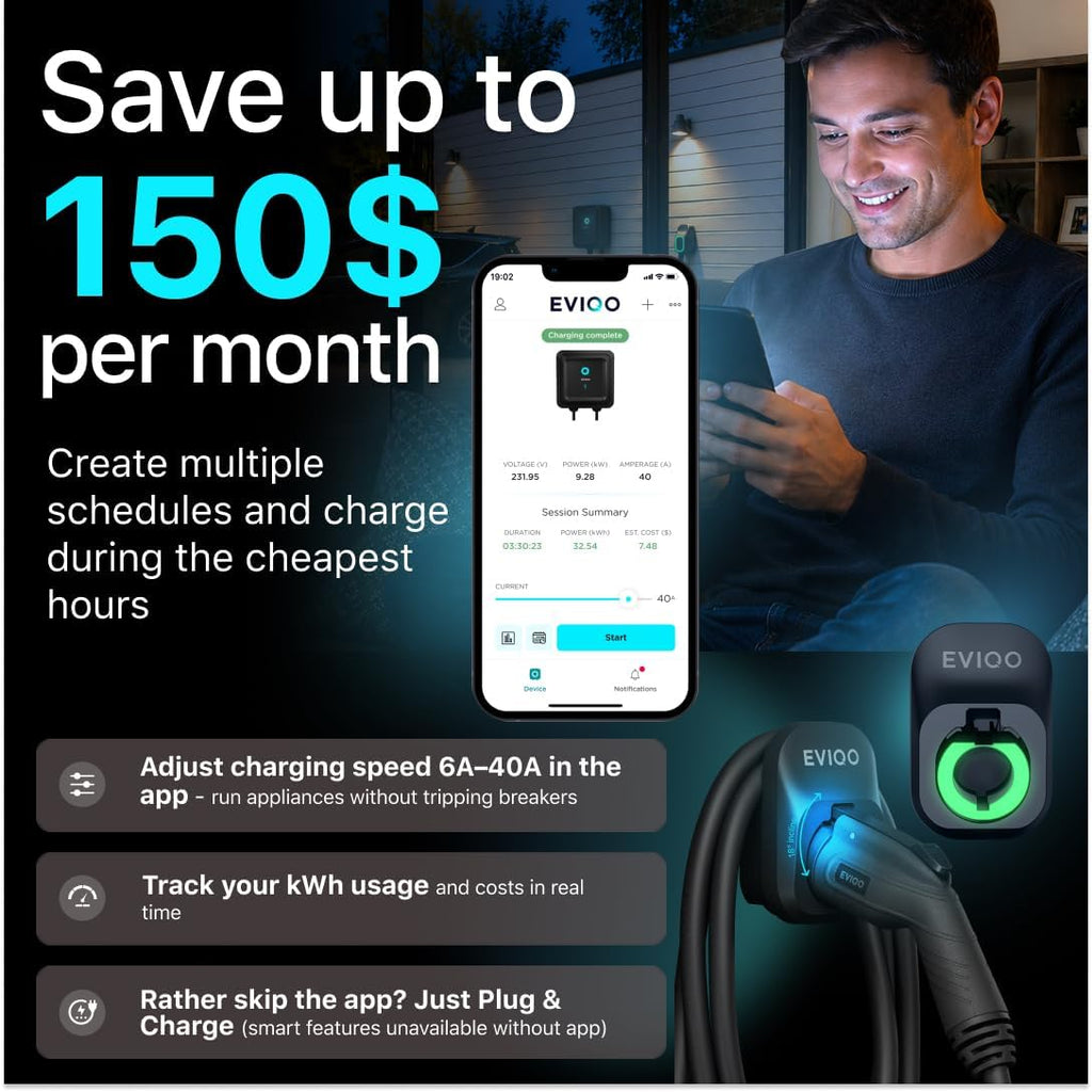 Ultimate Ears Level 2 EV Charger, 40 Amp 240V, J1772 for Non-Tesla EVs, 25ft Cable, WiFi (2.4GHz) Smart App, Weatherproof Indoor/Outdoor (IP66, NEMA 4), UL & ETL Certified, NEMA 14-50 Plug-in, 9.6kW