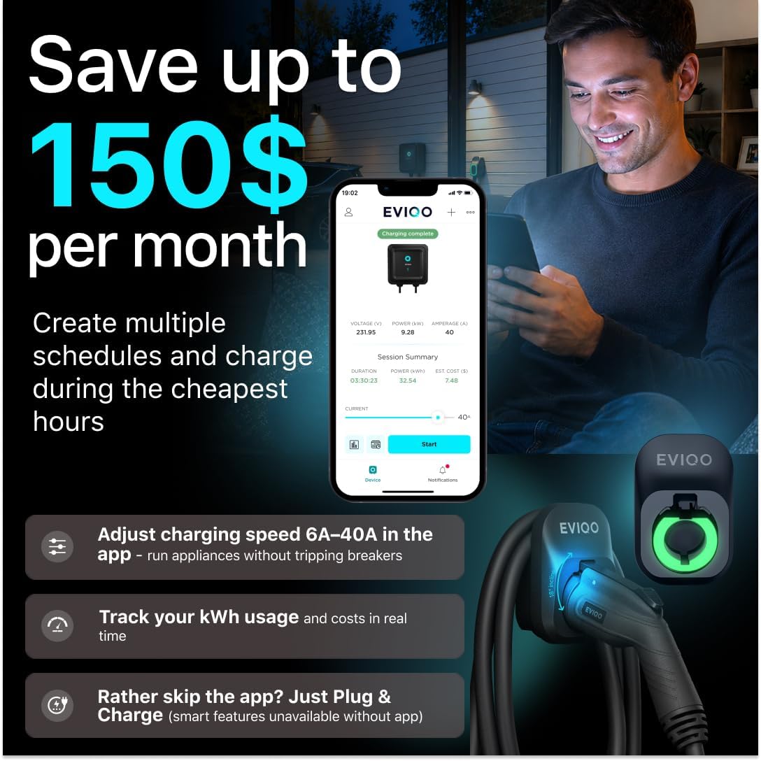Ultimate Ears Level 2 EV Charger, 40 Amp 240V, J1772 for Non-Tesla EVs, 25ft Cable, WiFi (2.4GHz) Smart App, Weatherproof Indoor/Outdoor (IP66, NEMA 4), UL & ETL Certified, NEMA 14-50 Plug-in, 9.6kW