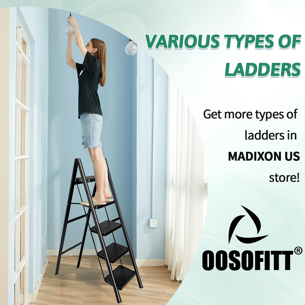 CharJenPro 5-Step Folding Ladder for Home Use, Heavy-Duty Step Ladder with Anti-Slip Wide Steps, Portable Foldable Ladder, 330 lbs Load Capacity