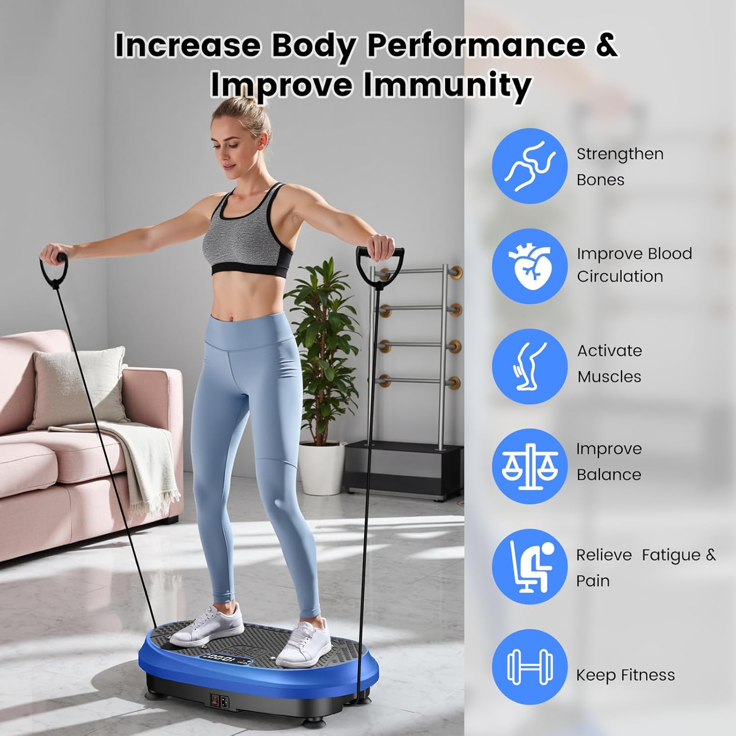 Ultimate Ears Vibration Plate Exercise Machine, Vibrating Fitness Platform for Lymphatic Drainage, Full Body Shaker Workout Equipment, Bluetooth Power Shaping Vibrate Plate, Board Sport for Home Exercise Gym, Blue