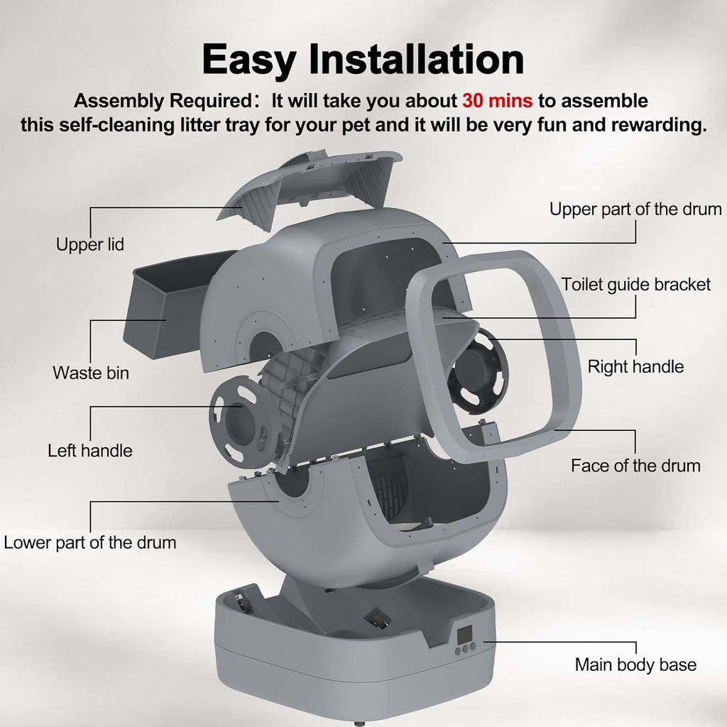 Ultimate Ears Automatic Cat Litter Box Self Cleaning - APP Control - Weight Monitoring - Ultra-Quiet, Medium Cats and Kittens Litter Box, Safe Anti-Pinch【Assembly Required】- Grey