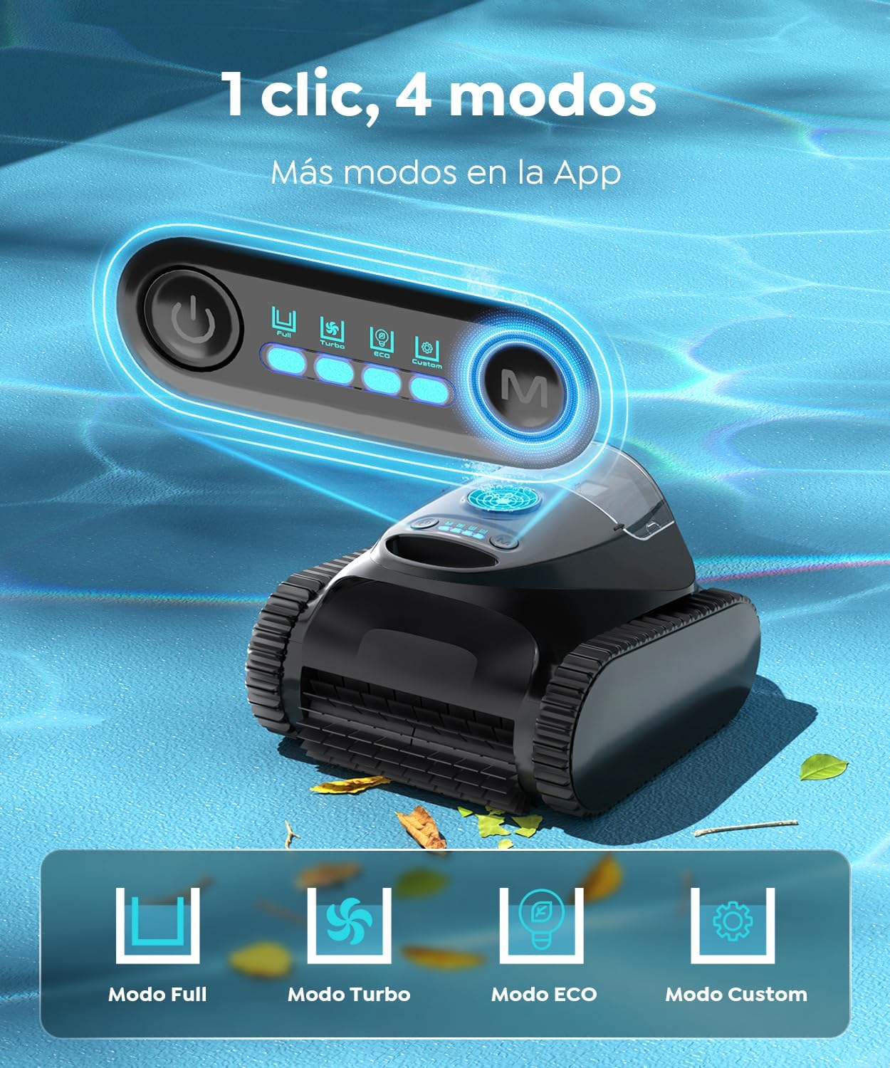 CharJenPro C1 Robot Piscina Limpiafondos y Paredes, Doble Filtro, Aspirador Piscina Bateria, 7 Modos Limpieza, 170-180 min Autonomía, Limpiador con App, Limpiafondos Piscina de hasta 150 m², Azul Abismo