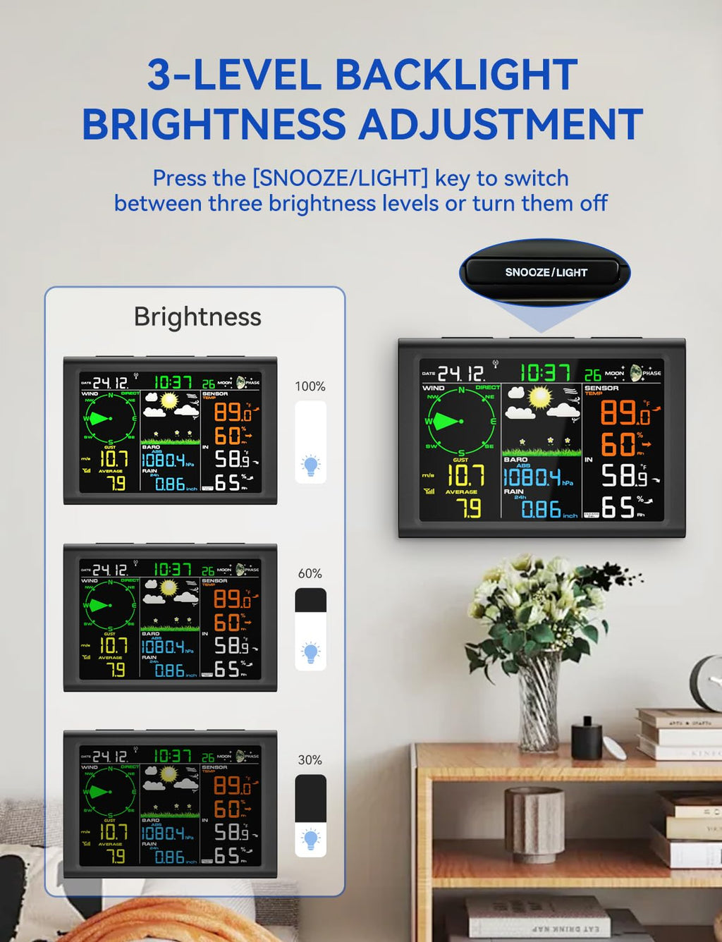 Ultimate Ears Wireless Weather Station with Outdoor Wireless Sensor,Radio Controlled Clock,Rain Gauge,Wind Speed/Direction,Moon Phase, Barometer,Temperature/Humidity,Weather Forecast (NO WiFi)