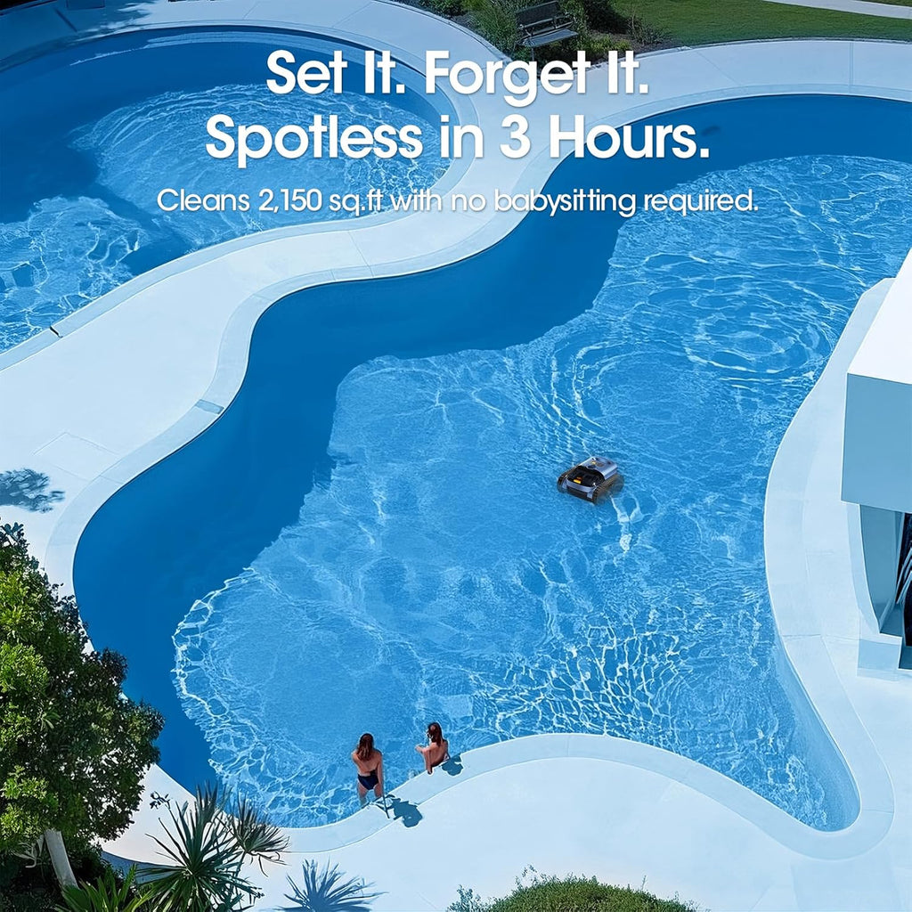 Cordless Robotic Pool Vacuum with Smarter Navigation & Track Drive, Dual 180W Brushless Motors, Wall & Waterline Climbing, 150-Min Runtime, for Inground & Above-Ground Pools up to 2,150 Sq. Ft.