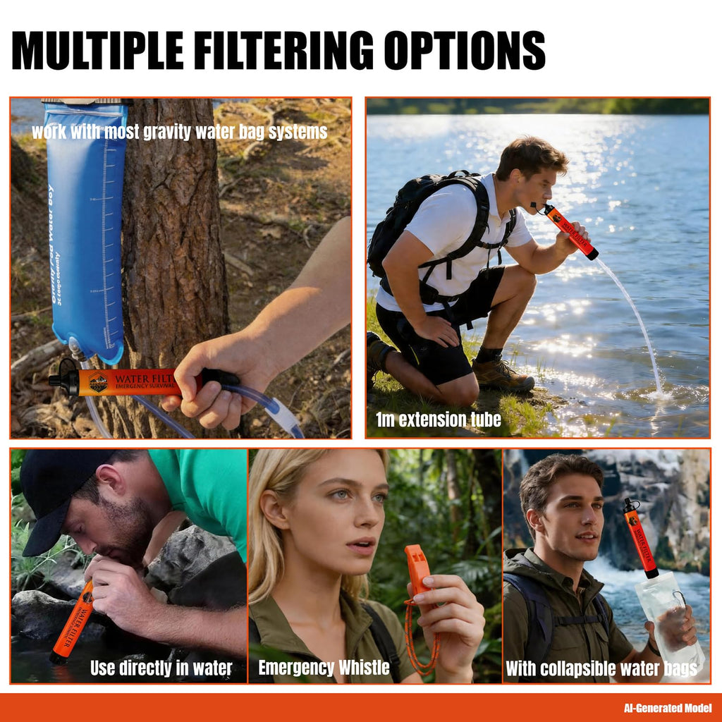 Ultimate Ears 5-Pack Personal Water Filter Straw with Emergency Whistle, Portable Reusable Survival Filter for Family Camping, Hiking, Backpacking & Emergency Preparedness