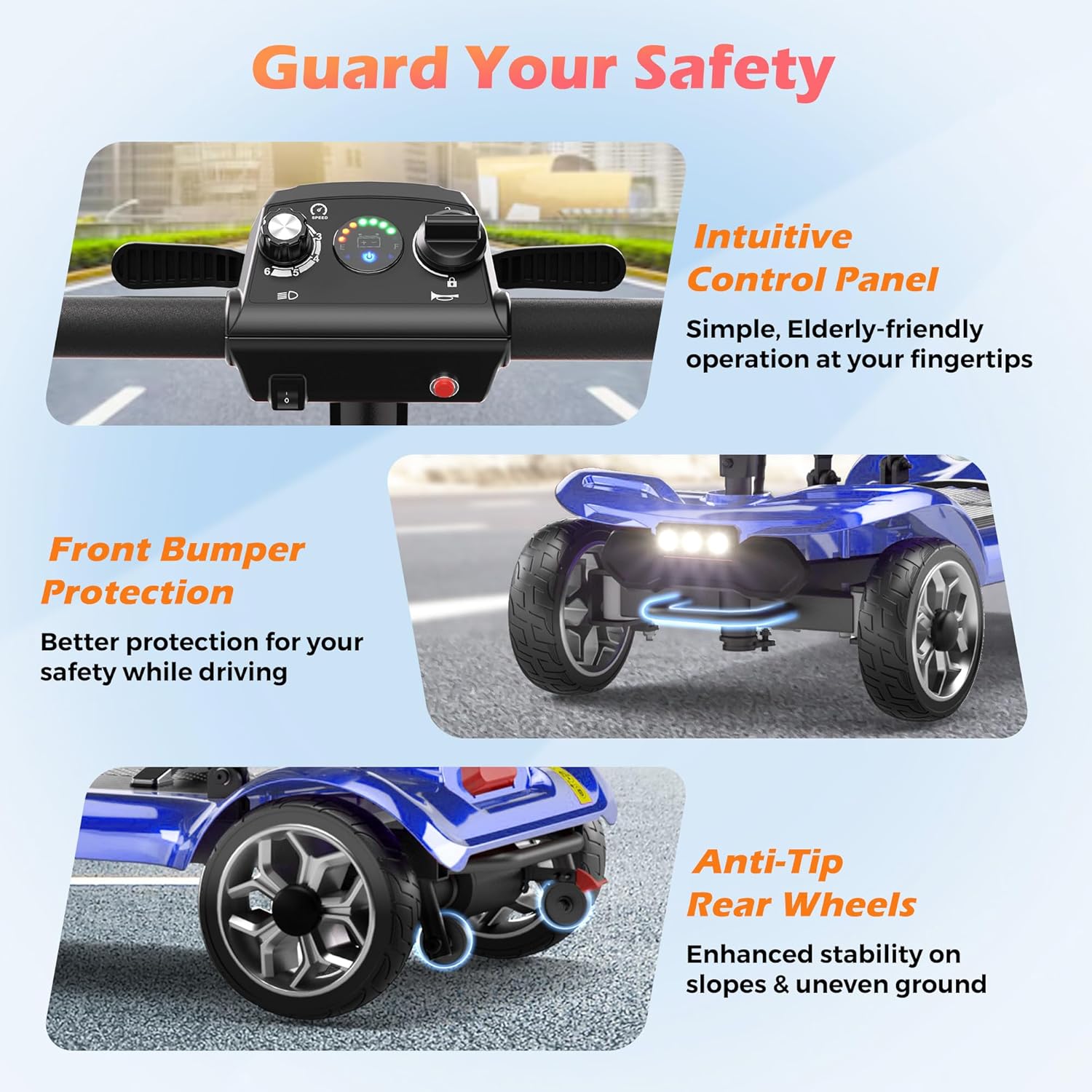 Lightweight Mobility Scooter for Adults & Seniors - Cruise & Airport Approved, 43lb Foldable Portable Motorized Scooters with Removable Lithium Battery for 12.4 Miles Travel, 300lb Capacity, Blue