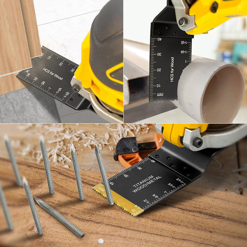 CharJenPro 26pcs Oscillating Saw Blades Titanium Multitool Blades for Wood Plastics Metal oscillating Tool Blades Kits Fit Rockwell Ridgid Ryobi Milwaukee Chicago Craftsman Dewalt