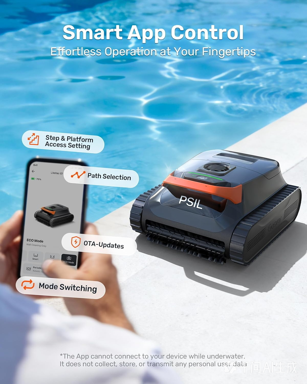 LiteVac G1 Pool Vacuum for Inground & Above Ground Pools, Up to 200 Mins, Floor/Wall/Waterline/Shallow Area Cleaning with Smart Navigation, 15.2 lbs Lightweight, Double Filtration, Orange