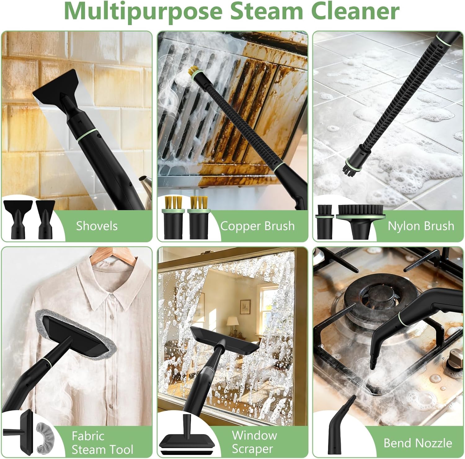 Ultimate Ears Steam Cleaner, Portable Steamer for Cleaning with 16pcs Accessories, 6-Level Adjustable and 15s Heat-Up, Handheld Steam Cleaner for Home, Tile, Dirt, Grout, Grease, Car Detailing