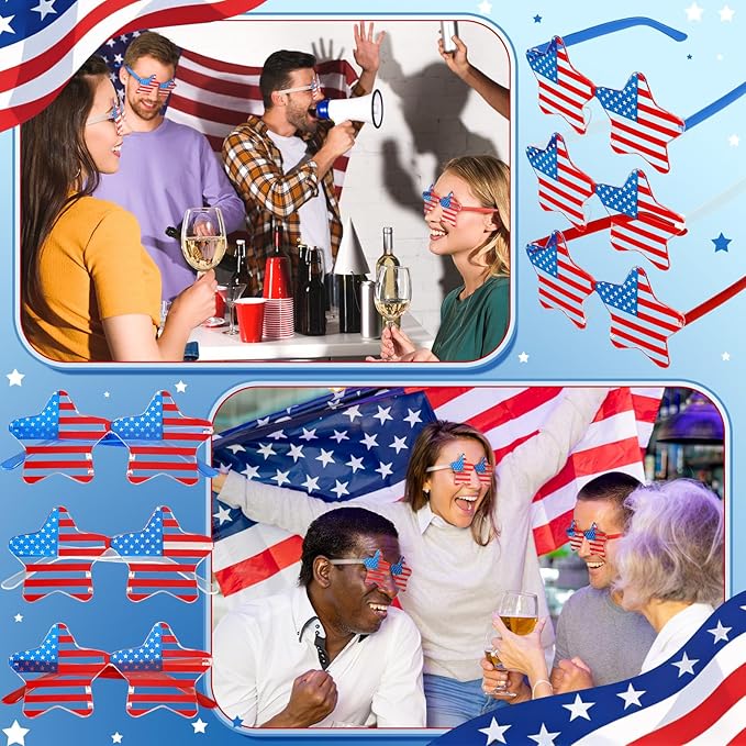 PSIL 4th of July Star Glasses American Flag Glasses Patriotic USA Flag 250th Anniversary Independence Day Decoration
