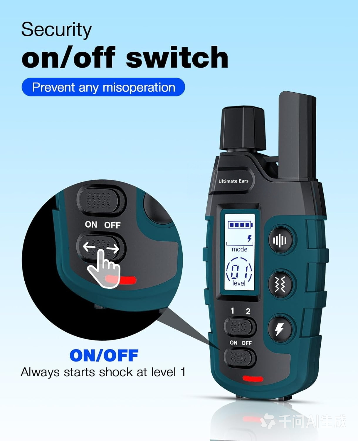 Ultimate Ears Dog Shock Collar - 3300Ft Training Collar with Remote for 5-120lbs Small Medium Large Dogs Rechargeable Waterproof e Collar with Beep (1-8), Shake(1-16), Safe Shock(1-99) Modes (Black)