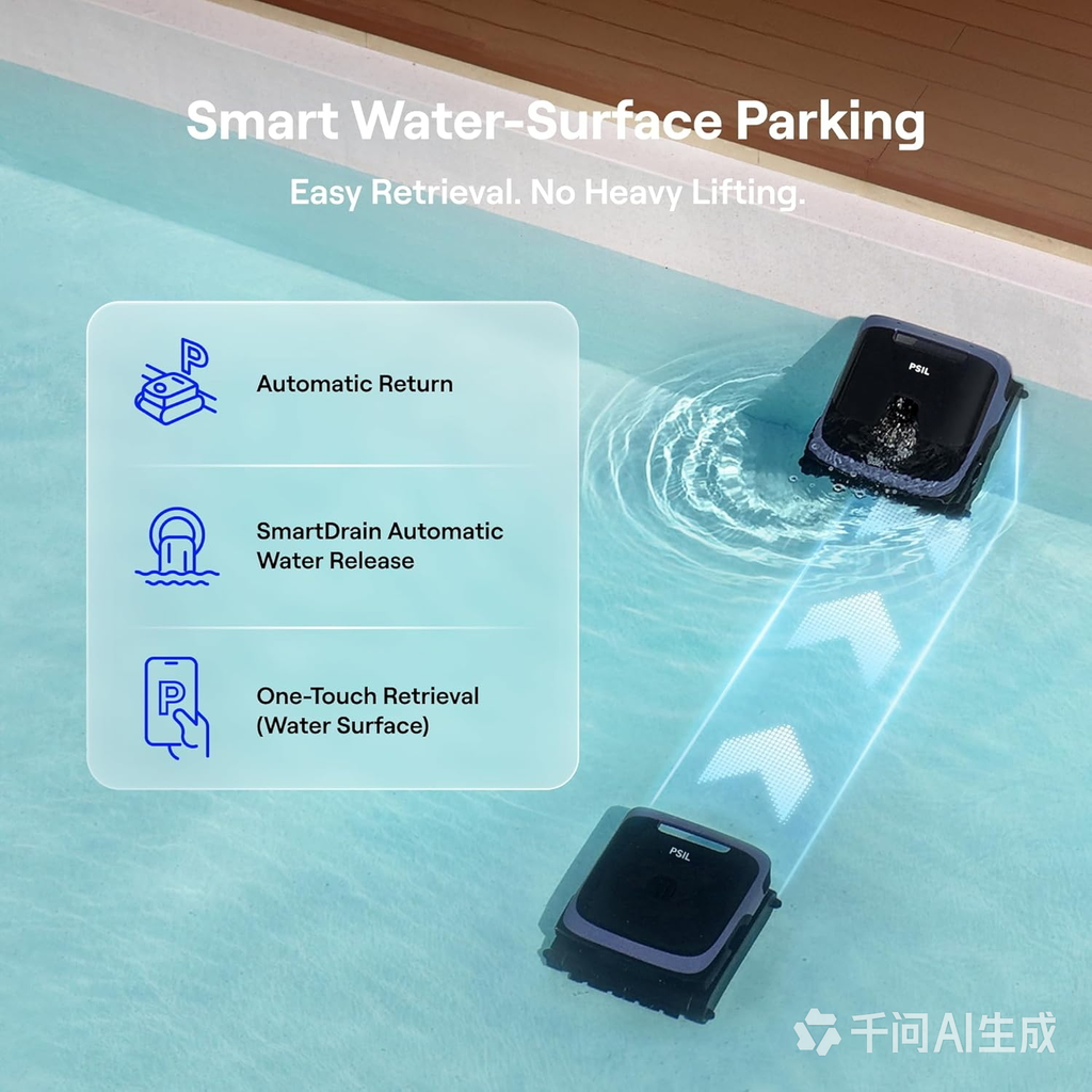PSIL Sora 70 Pool Vacuum Robot, 360° Top-to-Bottom Cleaning, Smart Surface Parking, 6L Capacity, 6800GPH Super Power for Above & In-Ground Pools Up to 3,200 sq. ft, Light Blue