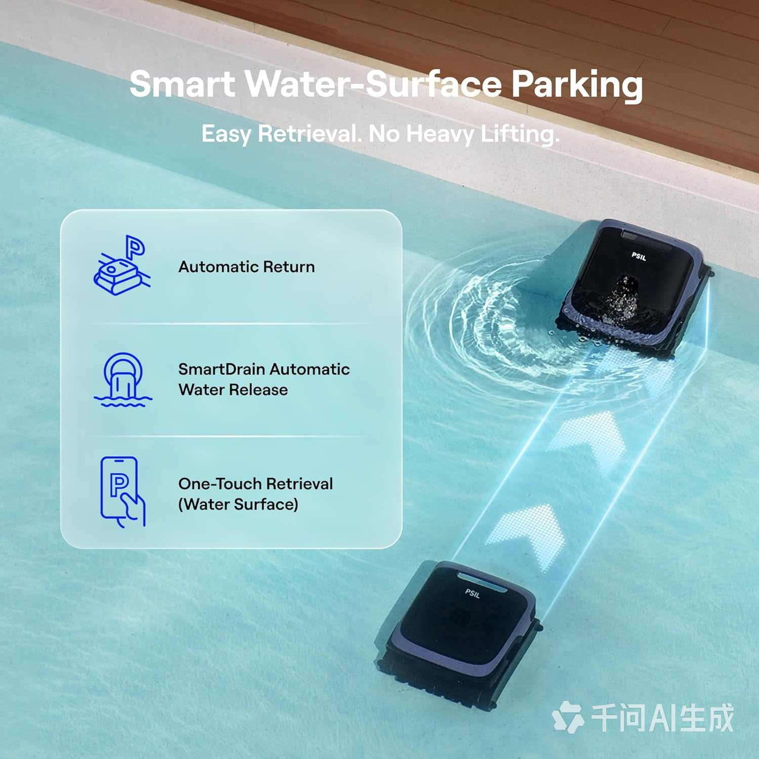 PSIL Sora 70 Pool Vacuum Robot, 360° Top-to-Bottom Cleaning, Smart Surface Parking, 6L Capacity, 6800GPH Super Power for Above & In-Ground Pools Up to 3,200 sq. ft, Light Blue