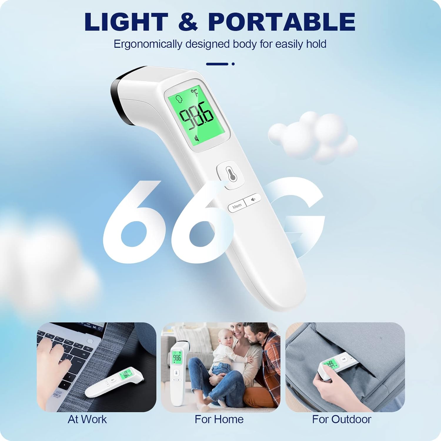 PSIL No-Touch Thermometer for Adults and Kids, Accurate Digital Baby Thermometer, Fever Alarm & Silent Mode, 2 in 1 Forehead & Object Mode