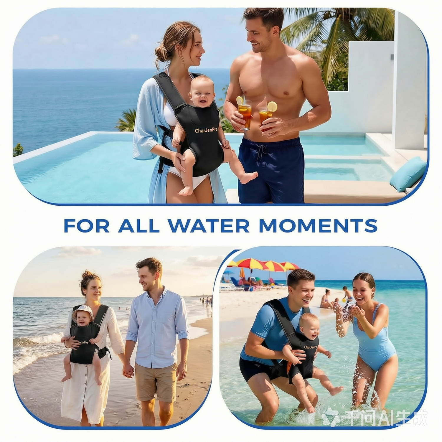 CharJenPro Baby Carrier for Infants & Toddlers – Ergonomic Lightweight Harness, Adjustable for Dad & Mom, Perfect for Pool Beach Hiking Travel, Quick-Dry & Waterproof (Black)