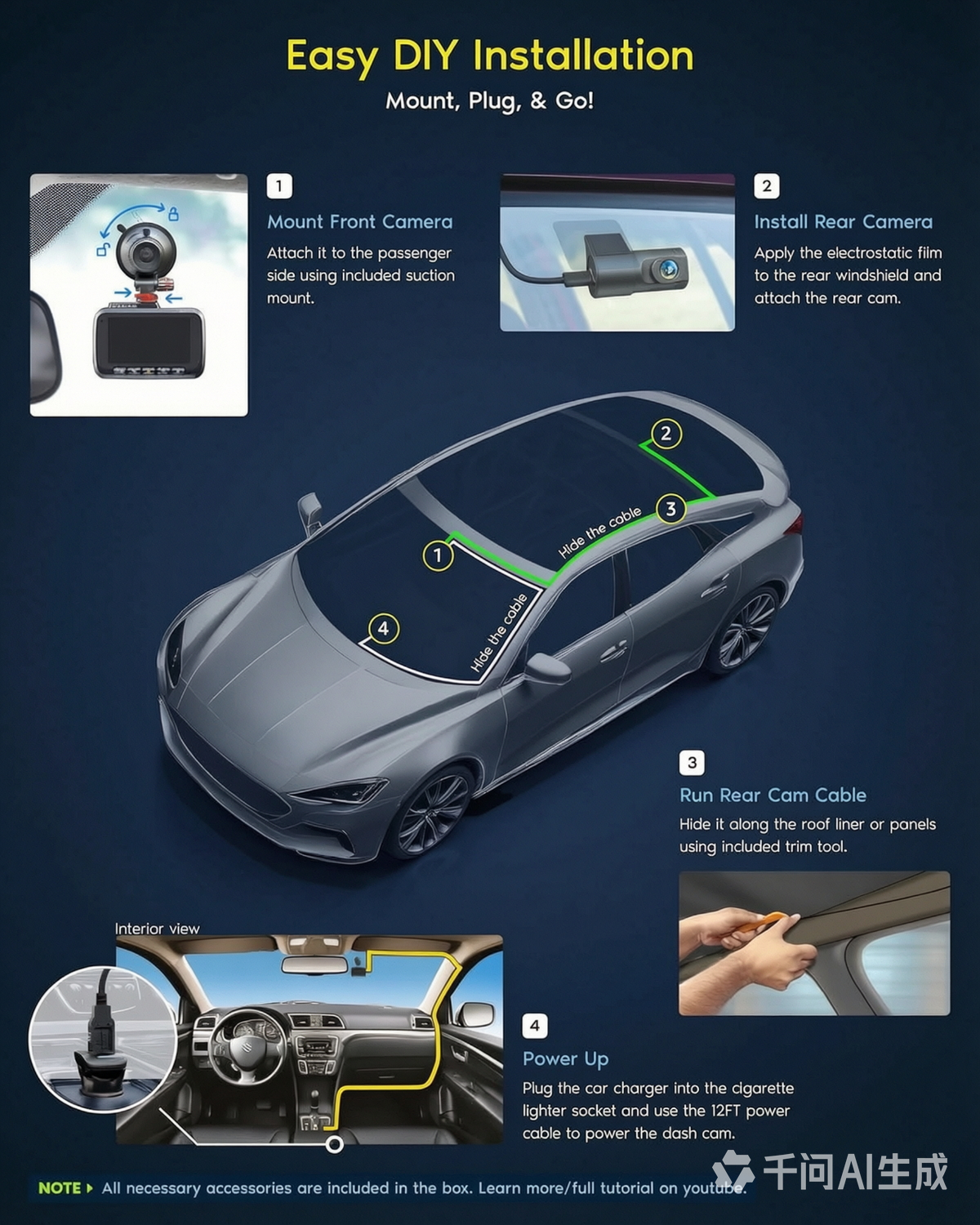PSIL R2-4K DUAL Dash Cam Front and Rear, STARVIS 2 Sensor, FREE 128GB Card Included, 5G WiFi - up to 20MB/s Fastest Download Speed with App, 4K 2160P/FHD Dash Camera for Cars, 3" IPS, 24H Parking Mode