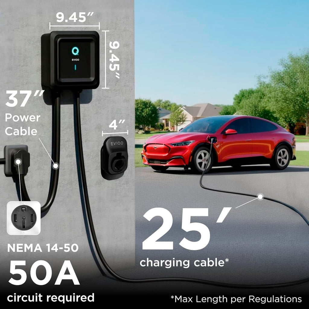 Ultimate Ears Level 2 EV Charger, 40 Amp 240V, J1772 for Non-Tesla EVs, 25ft Cable, WiFi (2.4GHz) Smart App, Weatherproof Indoor/Outdoor (IP66, NEMA 4), UL & ETL Certified, NEMA 14-50 Plug-in, 9.6kW