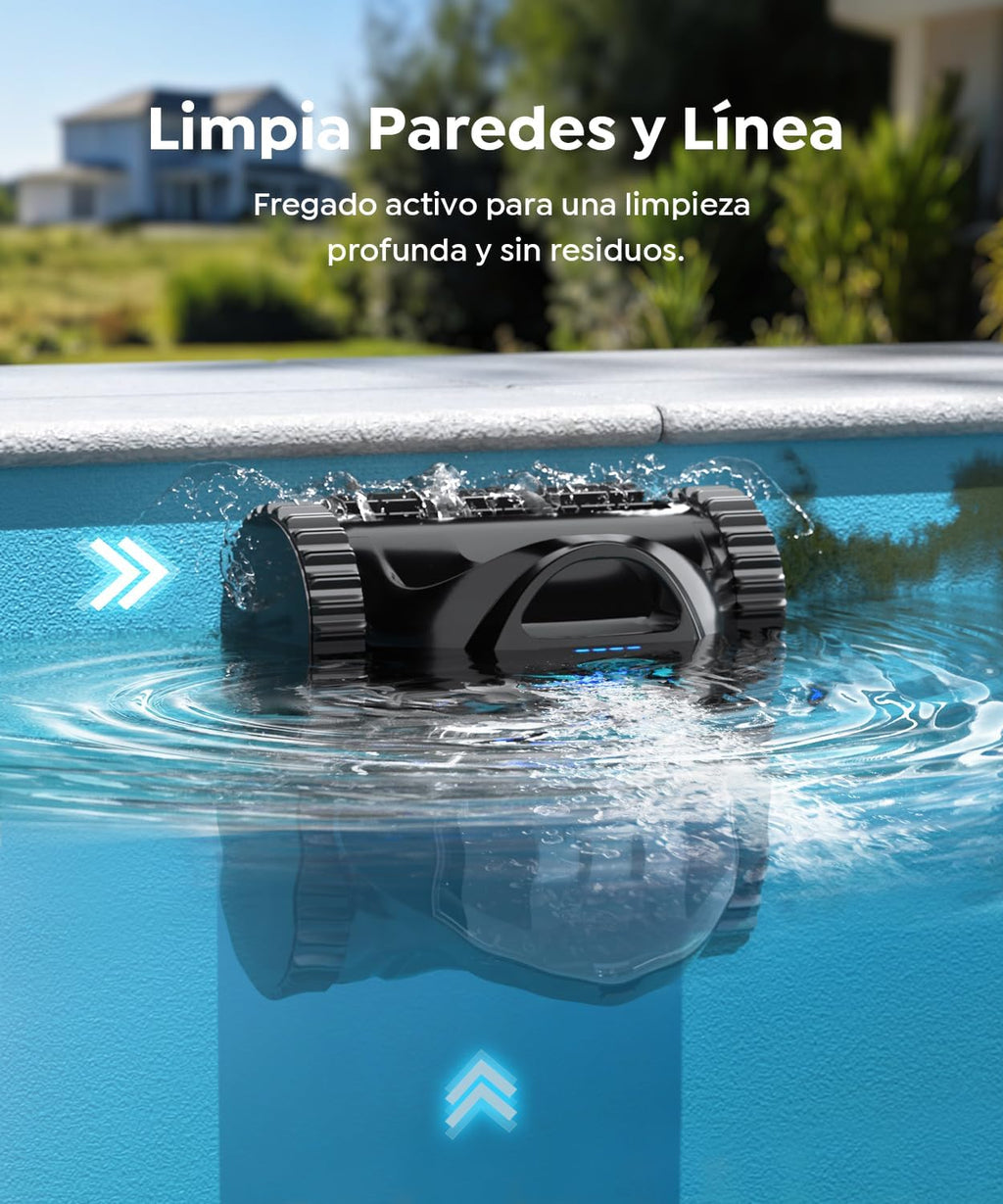 CharJenPro C1 Robot Piscina Limpiafondos y Paredes, Doble Filtro, Aspirador Piscina Bateria, 7 Modos Limpieza, 170-180 min Autonomía, Limpiador con App, Limpiafondos Piscina de hasta 150 m², Azul Abismo