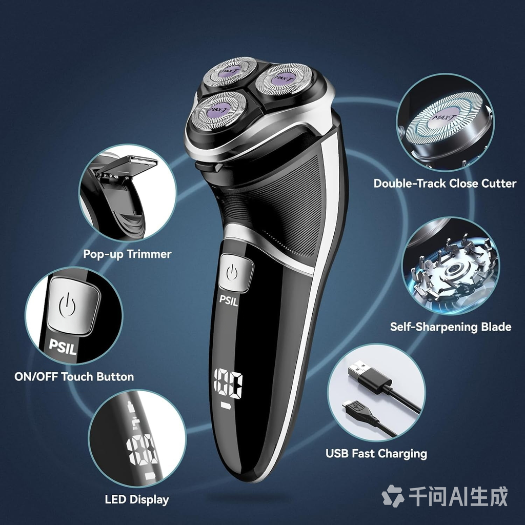 Men's Electric Shaver - Ultimate Ears Corded and Cordless Rechargeable 3D Rotary Shaver Razor for Men with Pop-up Sideburn Trimmer Wet and Dry, IPX7 Waterproof, Plug & Play Visit the PSIL Store