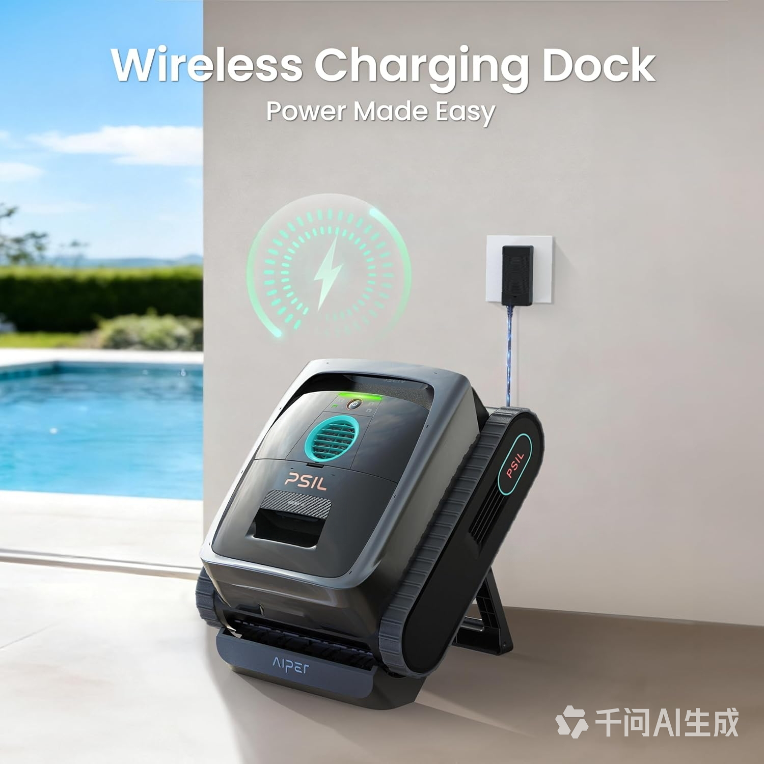 PSIL Scuba V3 AI Vision Cordless Robotic Pool Cleaner, Include Wireless Charging Dock, Smart Waterline Parking & Featherlight Design, Micromesh Multi-Layer Filtration, Grey
