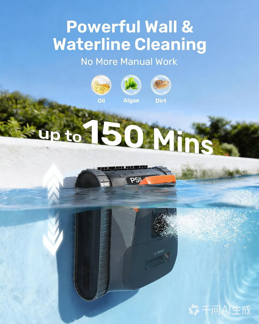 LiteVac G1 Pool Vacuum for Inground & Above Ground Pools, Up to 200 Mins, Floor/Wall/Waterline/Shallow Area Cleaning with Smart Navigation, 15.2 lbs Lightweight, Double Filtration, Orange