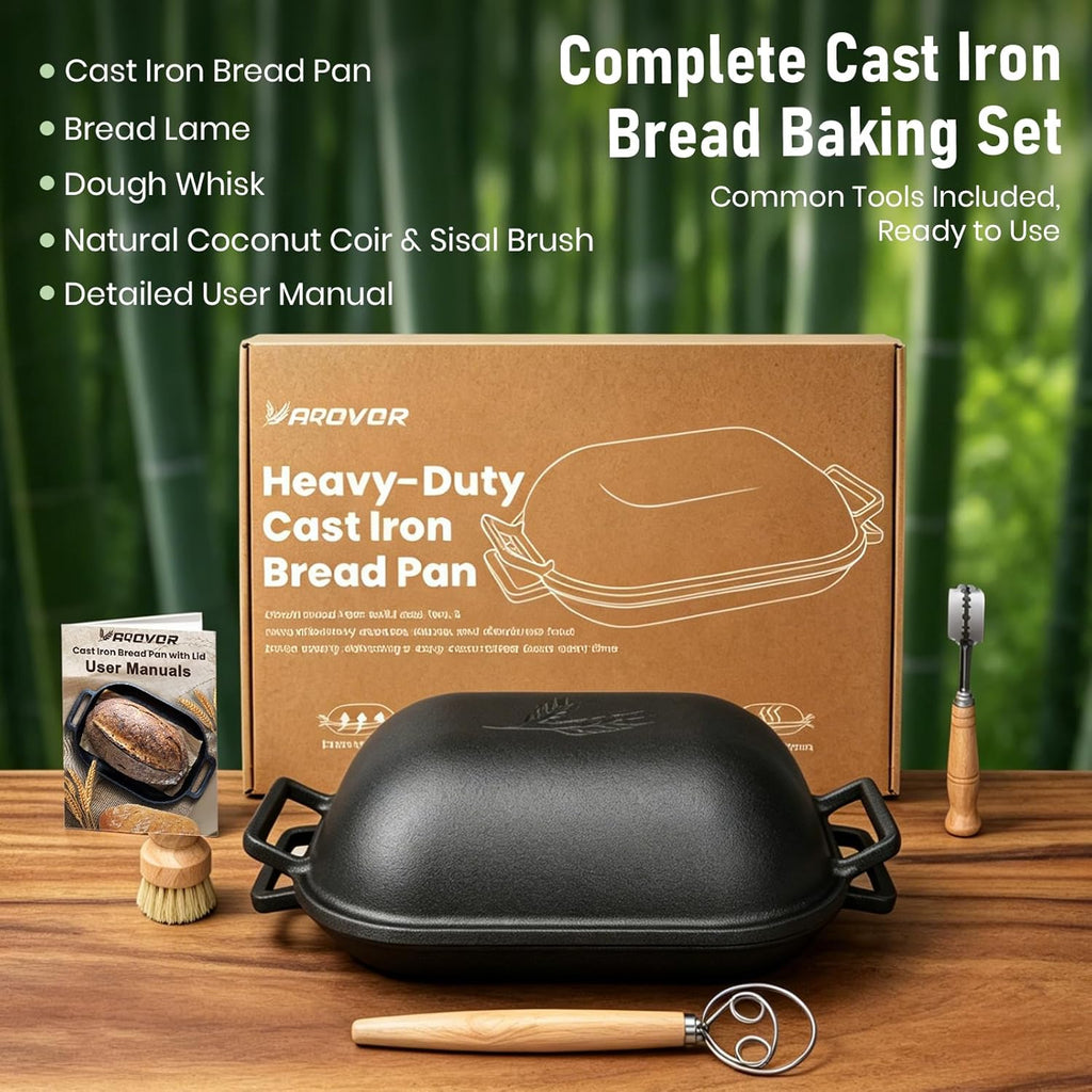 Cast Iron Bread Pan with Lid, 9.5QT Heavy Duty Pre-Seasoned Cast Iron Bread Pan for Homemade Breadmaking, Cloche Inverted Dutch Oven Set for Baking, 15 LBS Heavy Duty, Non-stick