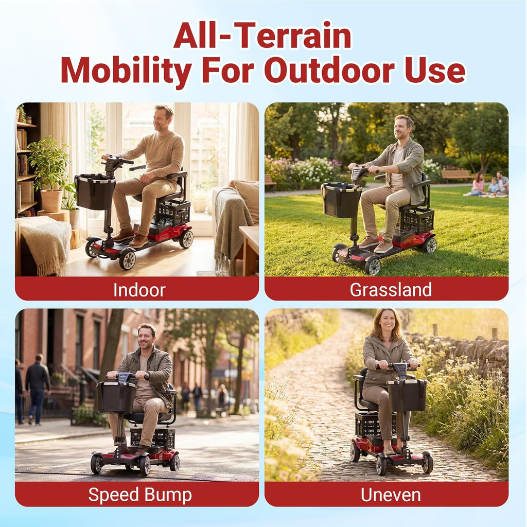 Mobility Scooter for Adults, 4 Wheel Motorized Mobility Scooter w/Storage Basket, 350LBS Capacity & Detachable Battery, 15Miles Electric Powered Mobility for Outdoor (Red, 15 MI-5)