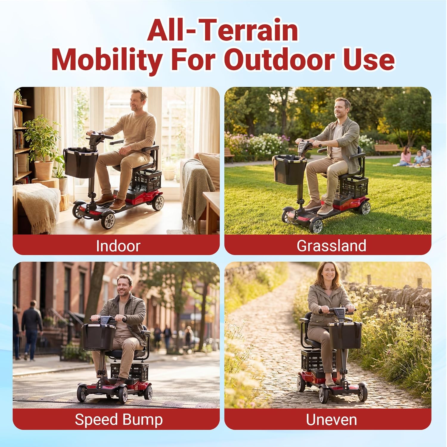Mobility Scooter for Adults, 4 Wheel Motorized Mobility Scooter w/Storage Basket, 350LBS Capacity & Detachable Battery, 15Miles Electric Powered Mobility for Outdoor (Red, 15 MI-5)