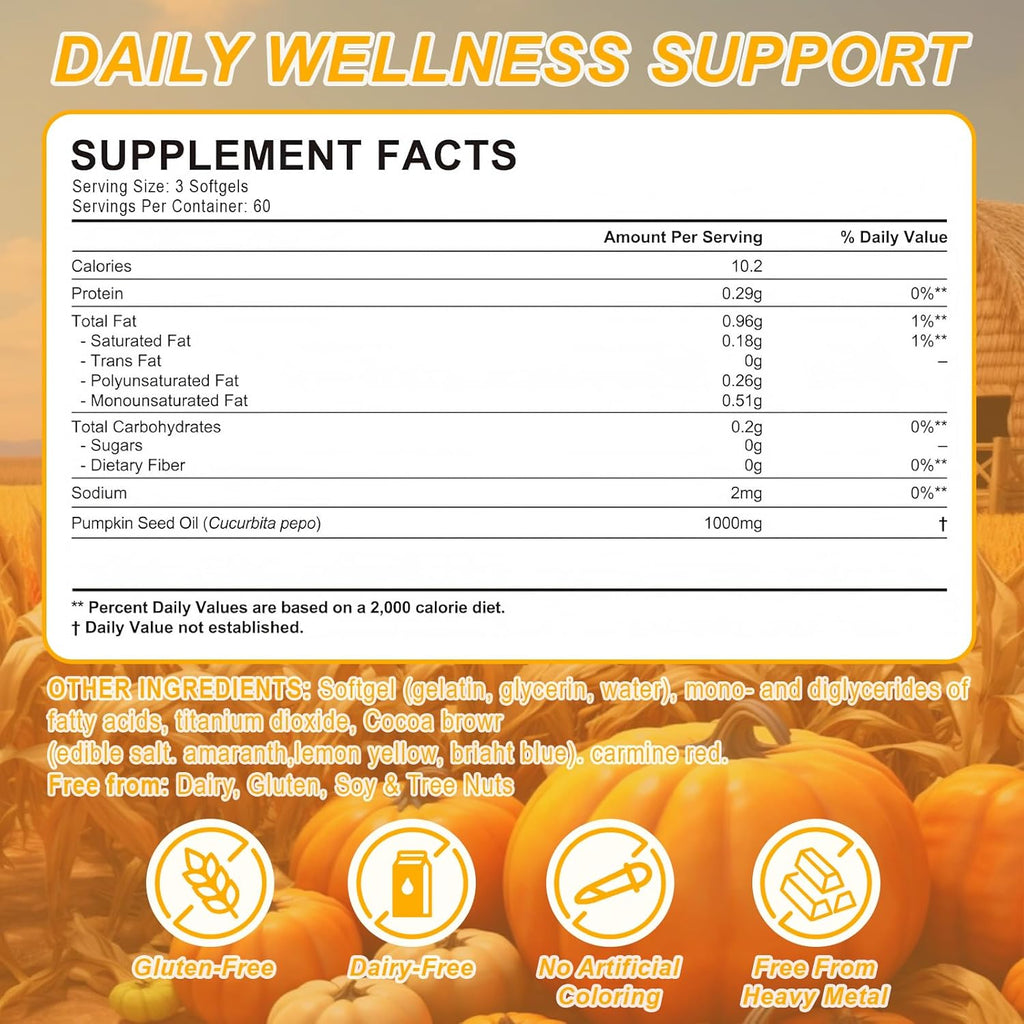 Pumpkin Seed Oil, Pumpkin Seed Oil Capsules with Saw Palmetto | 3000mg Cold Pressed | for Hair Growth - Non-GMO - 180 Softgels
