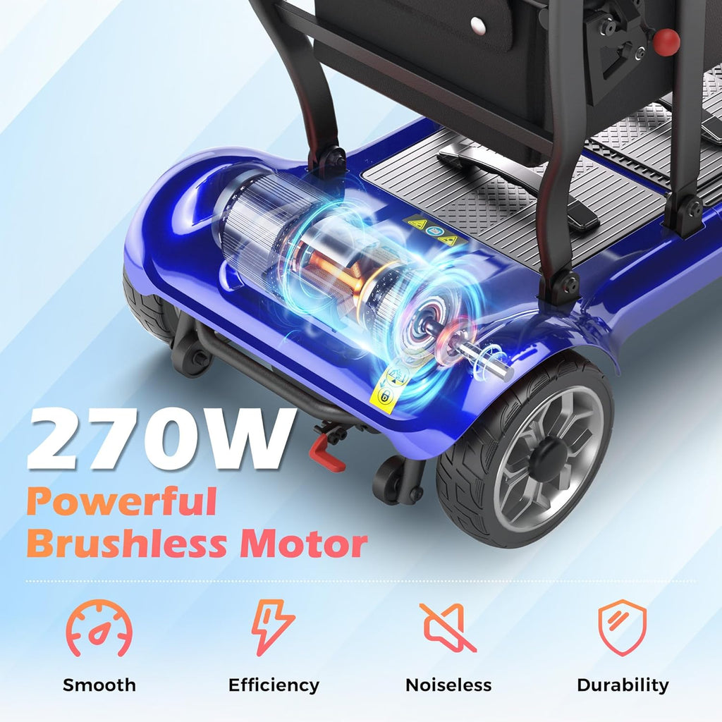 Lightweight Mobility Scooter for Adults & Seniors - Cruise & Airport Approved, 43lb Foldable Portable Motorized Scooters with Removable Lithium Battery for 12.4 Miles Travel, 300lb Capacity, Blue