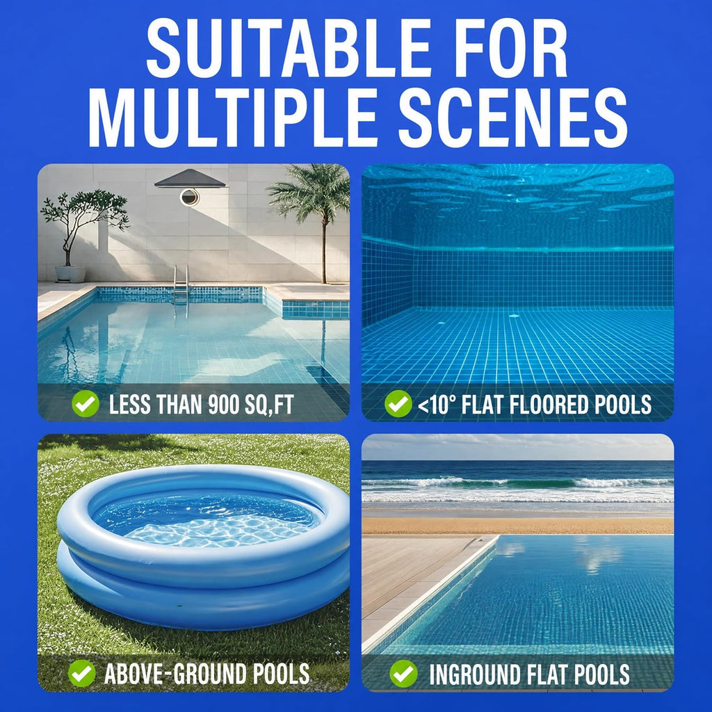 Cordless Robotic Pool Cleaner with Dual high-Efficiency Motors Delivers Strong Suction, Smart Self-Parking,Smart LED Indicator,Pool Vacuum for Above-Ground Flat Pool up to 900 Sq.ft(White)