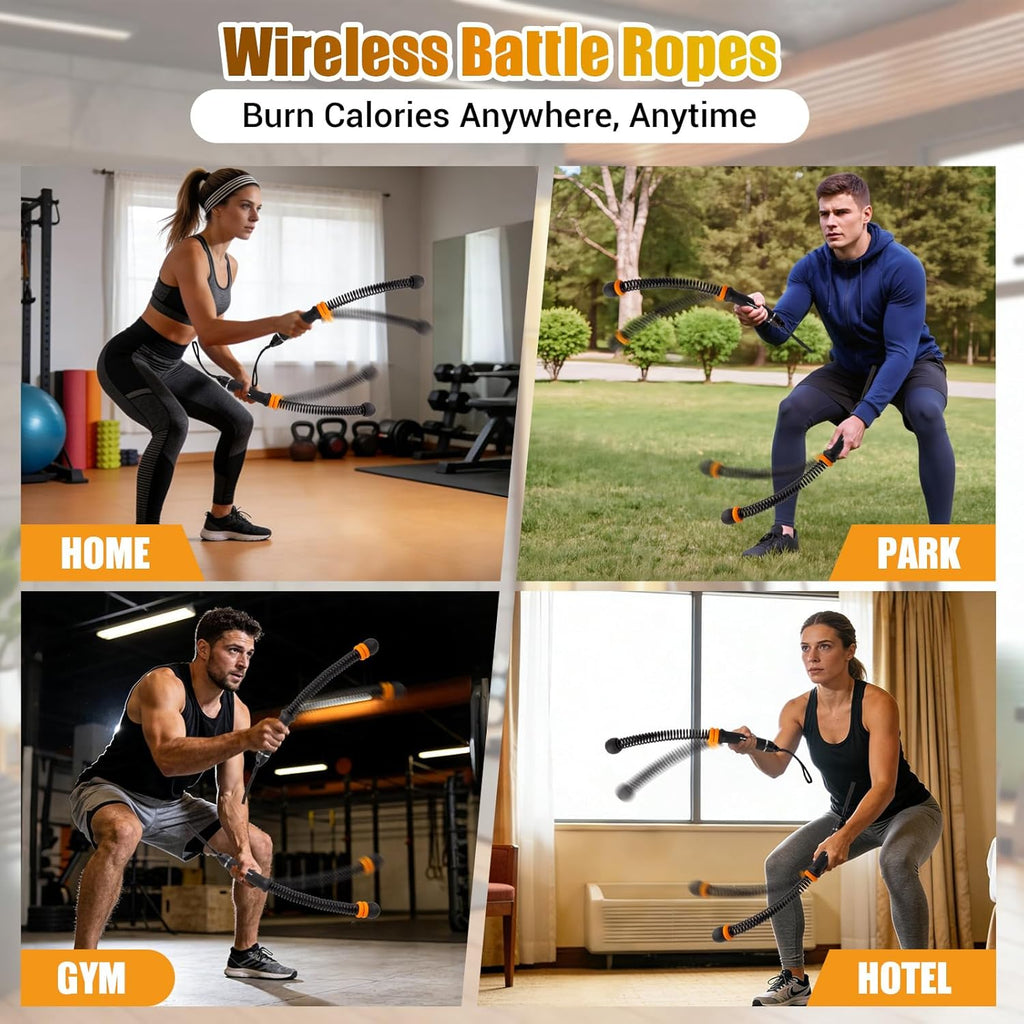 PSIL Portable Ropeless Battle Ropes, Adjustable Weights Cordless Battle Ropes for Home Gym with Storage Bag, Weighted Exercise Equipment for Low-Impact Workout, Strength & HIIT, for Men & Women (Black)