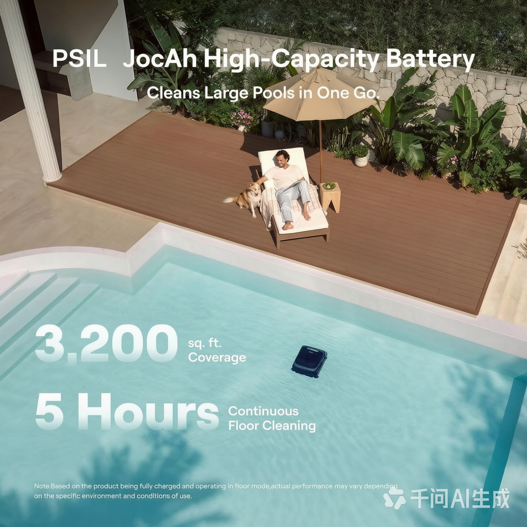 PSIL Sora 70 Pool Vacuum Robot, 360° Top-to-Bottom Cleaning, Smart Surface Parking, 6L Capacity, 6800GPH Super Power for Above & In-Ground Pools Up to 3,200 sq. ft, Light Blue
