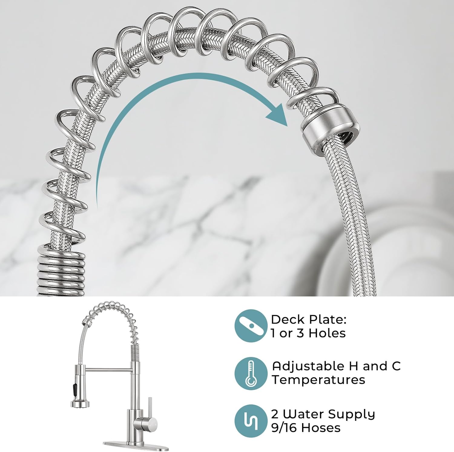 PSIL Kitchen Faucet with Pull Down Sprayer,Commercial Single Handle Stainless Steel Kitchen Faucets with Deck Plate (Brush Nickel)