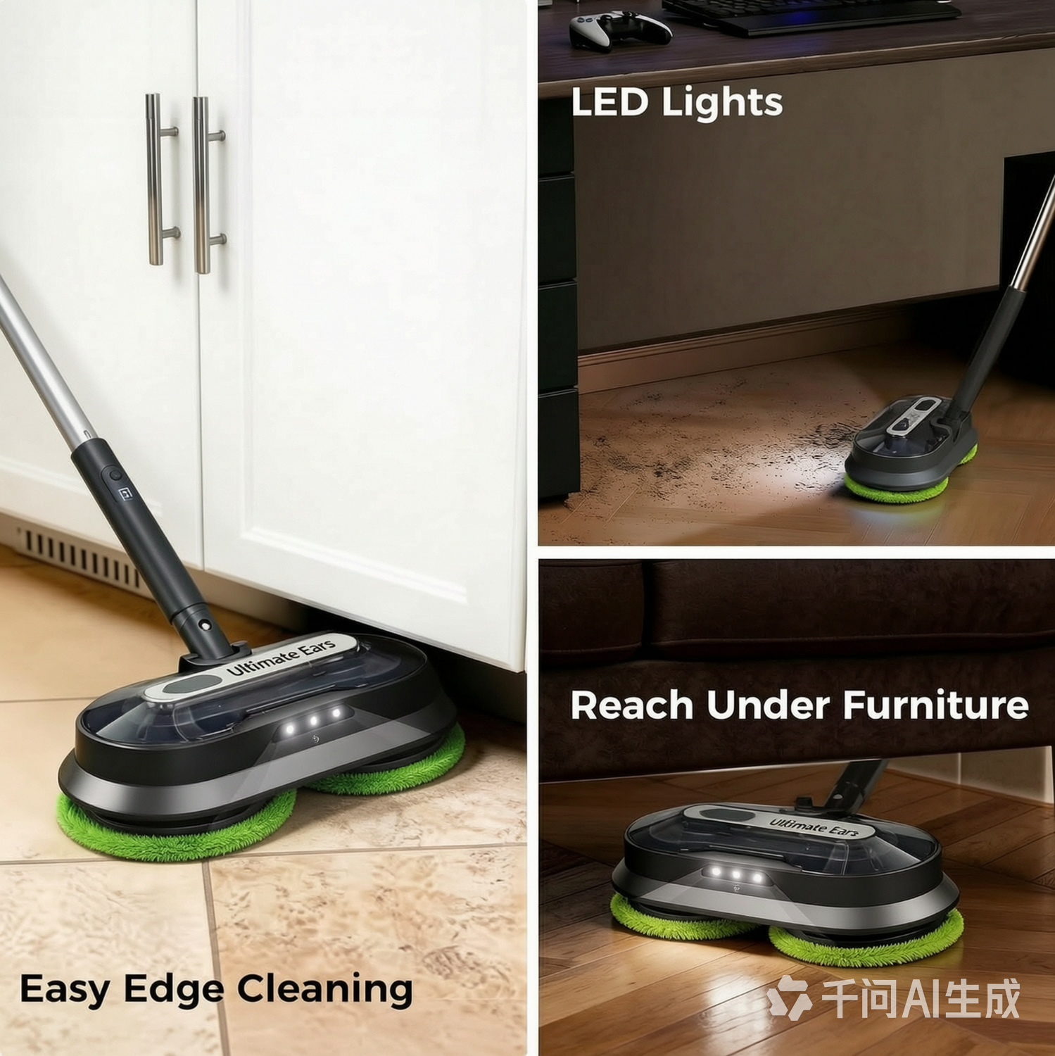 Ultimate Ears Cordless Electric Mop with Spray & Detachable Water Tank, Lightweight Electric Spin Mop with Headlights for Hardwood Tile Laminate Floors, Long-Lasting Battery, Self-Propelled Floor Cleaner