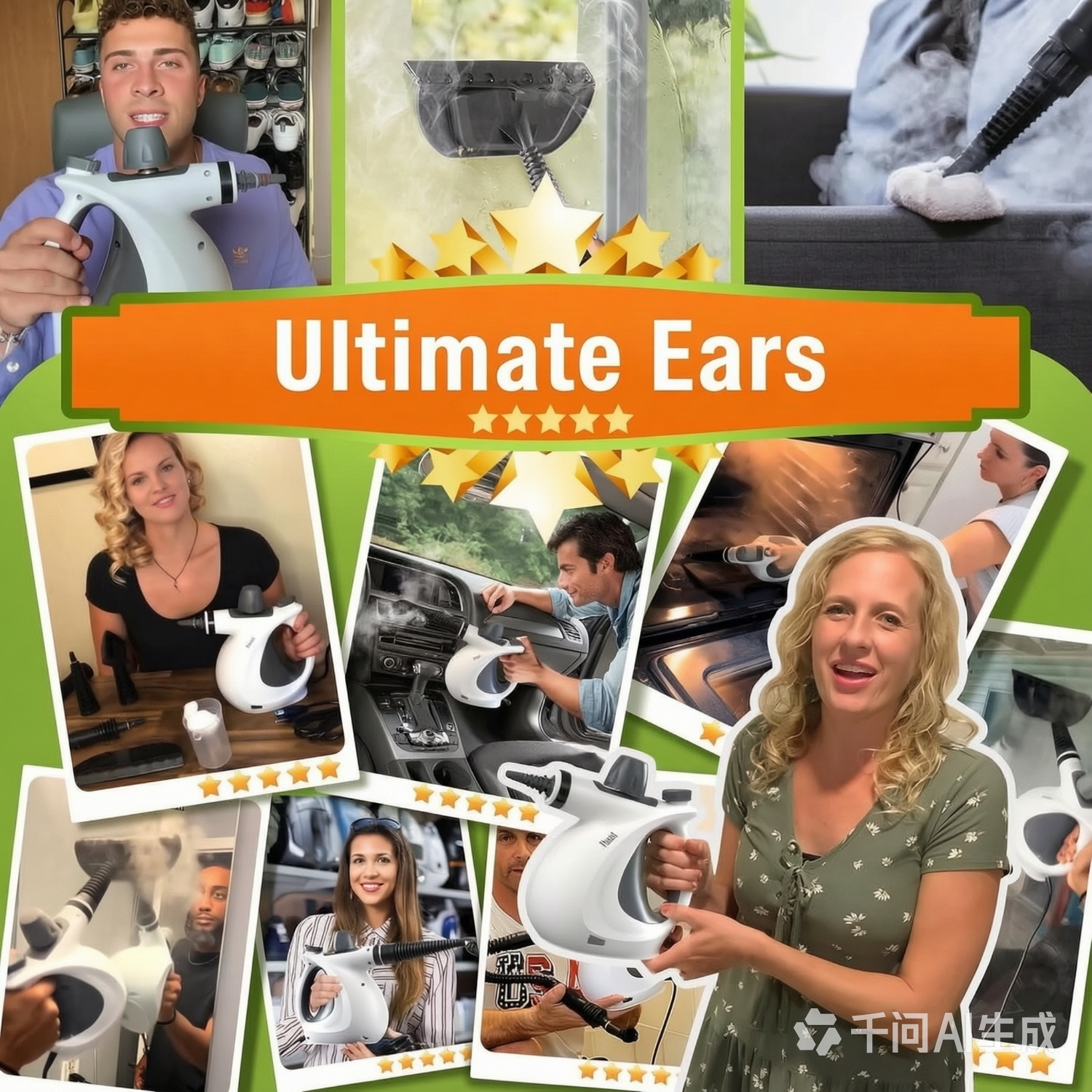 Ultimate Ears Pressurized Handheld Multi-Surface Natural Steam Cleaner with 12 pcs Accessories, Multi-Purpose Steamer for Home Use, Steamer for Cleaning Floor, Upholstery, Grout and Car (Grey)