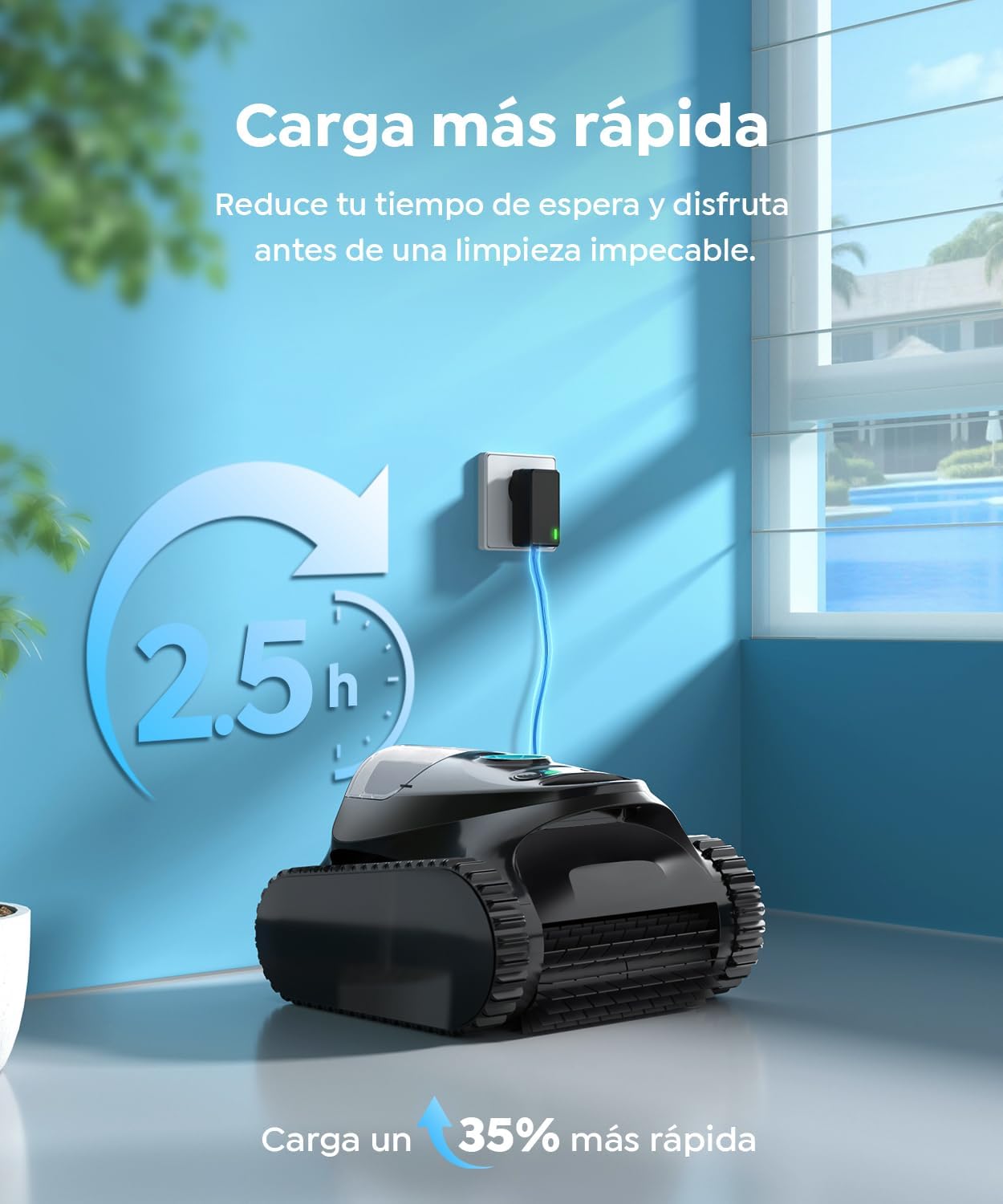 CharJenPro C1 Robot Piscina Limpiafondos y Paredes, Doble Filtro, Aspirador Piscina Bateria, 7 Modos Limpieza, 170-180 min Autonomía, Limpiador con App, Limpiafondos Piscina de hasta 150 m², Azul Abismo