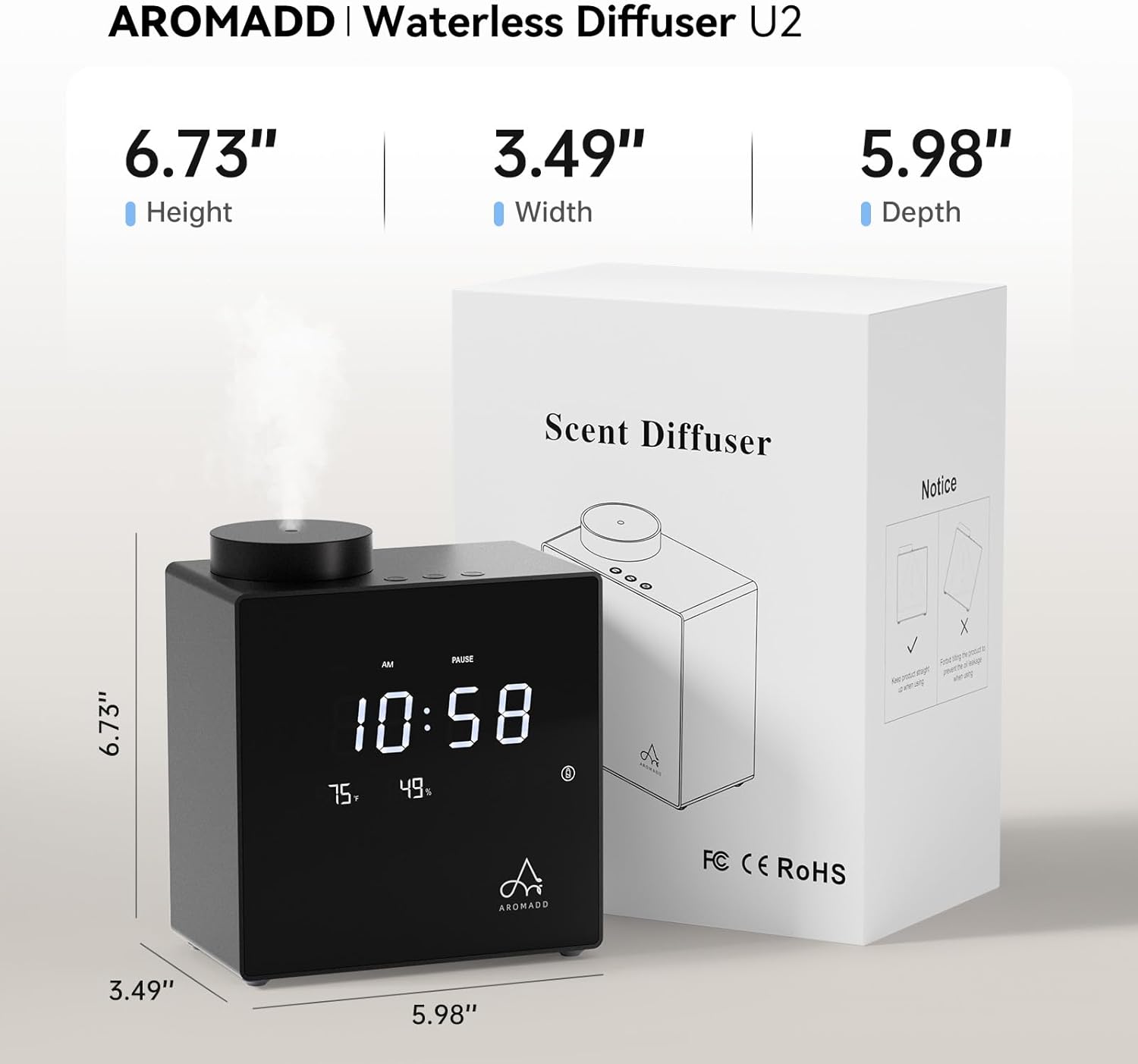 Ultimate Ears 2026 Smart Waterless Diffuser, 2000 Sq.Ft Cold Air Scent Diffuser with Clock & Environmental Display | 7 Fragrance Levels, 9 Timer Settings, Hotel Collection Diffuser for Home & Large Rooms (Black)