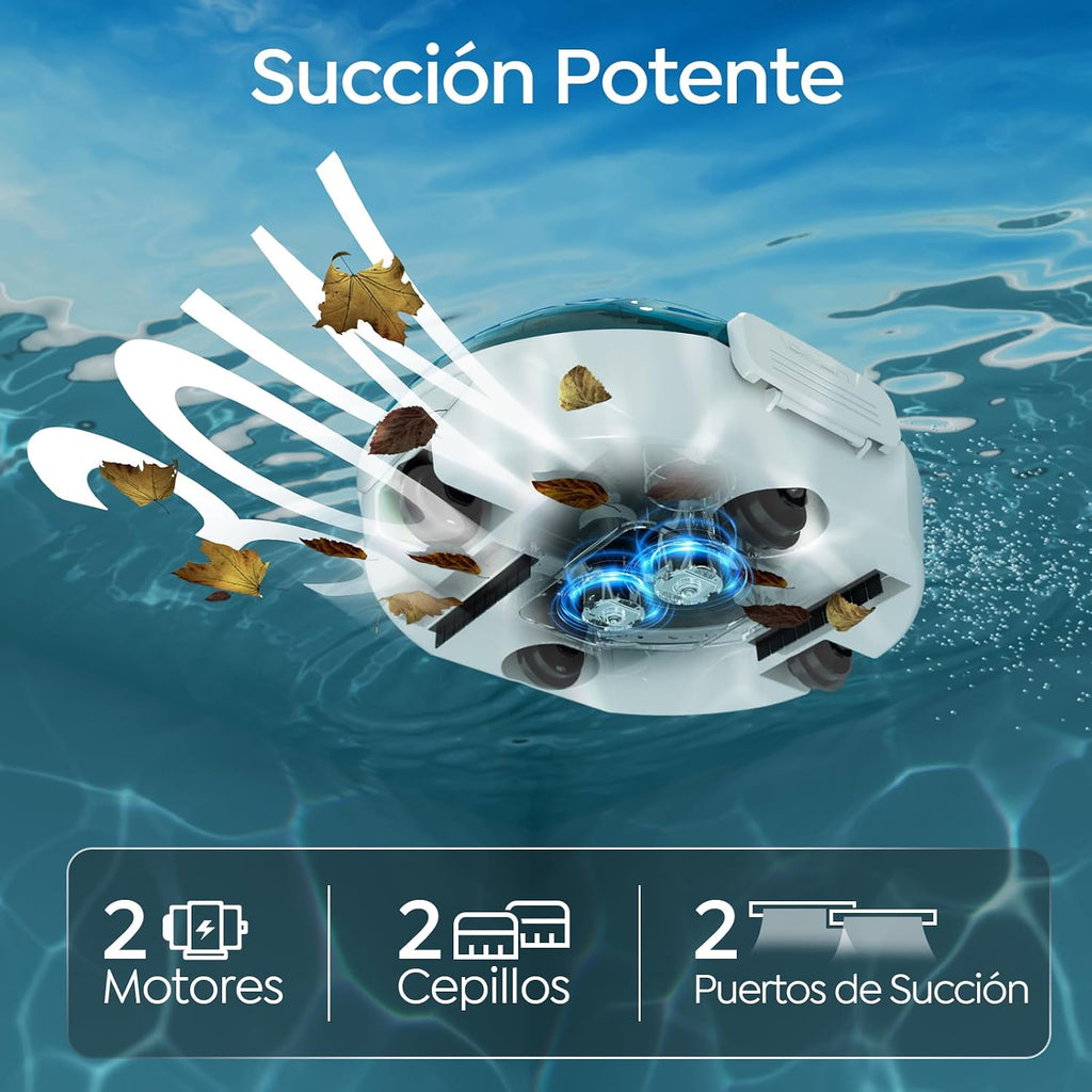 CharJenPro S2 Robot Piscina,Doble Filtración,Robot Limpiafondos Piscina Sin Cable,Doble Motor,90 Minutos de Limpieza,Carga en 2.5h
