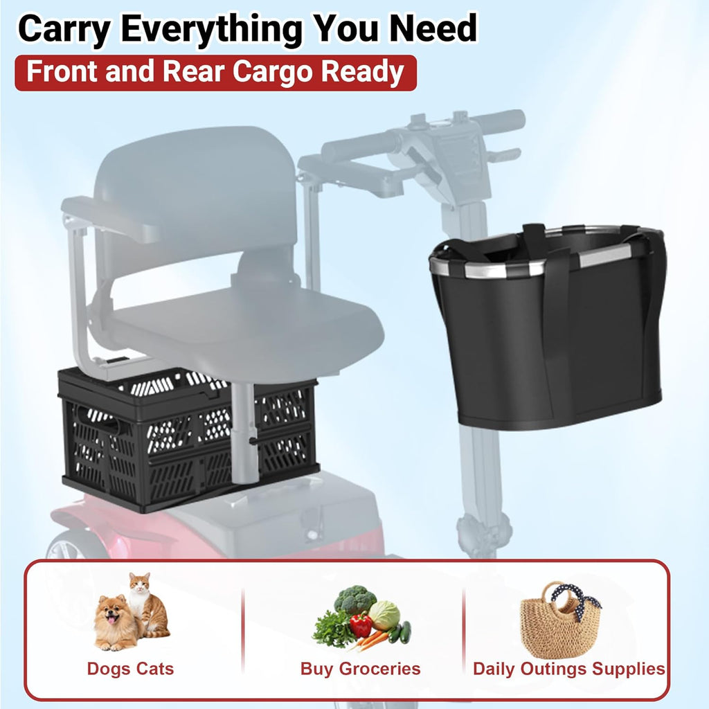 Mobility Scooter for Adults, 4 Wheel Motorized Mobility Scooter w/Storage Basket, 350LBS Capacity & Detachable Battery, 15Miles Electric Powered Mobility for Outdoor (Red, 15 MI-5)